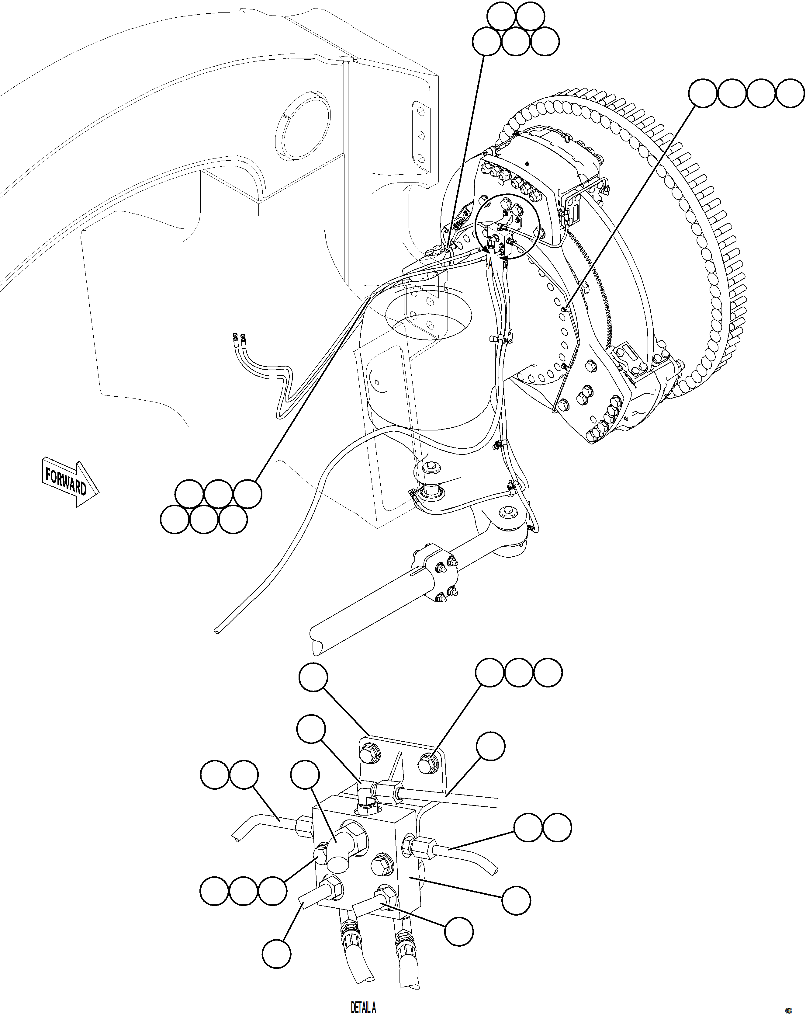 Komatsu parts book diagram for AFE84-R 730E-10 S/N A50056 - A50058  KSA: FRONT BRAKE JUNCTION VALVE PIPING