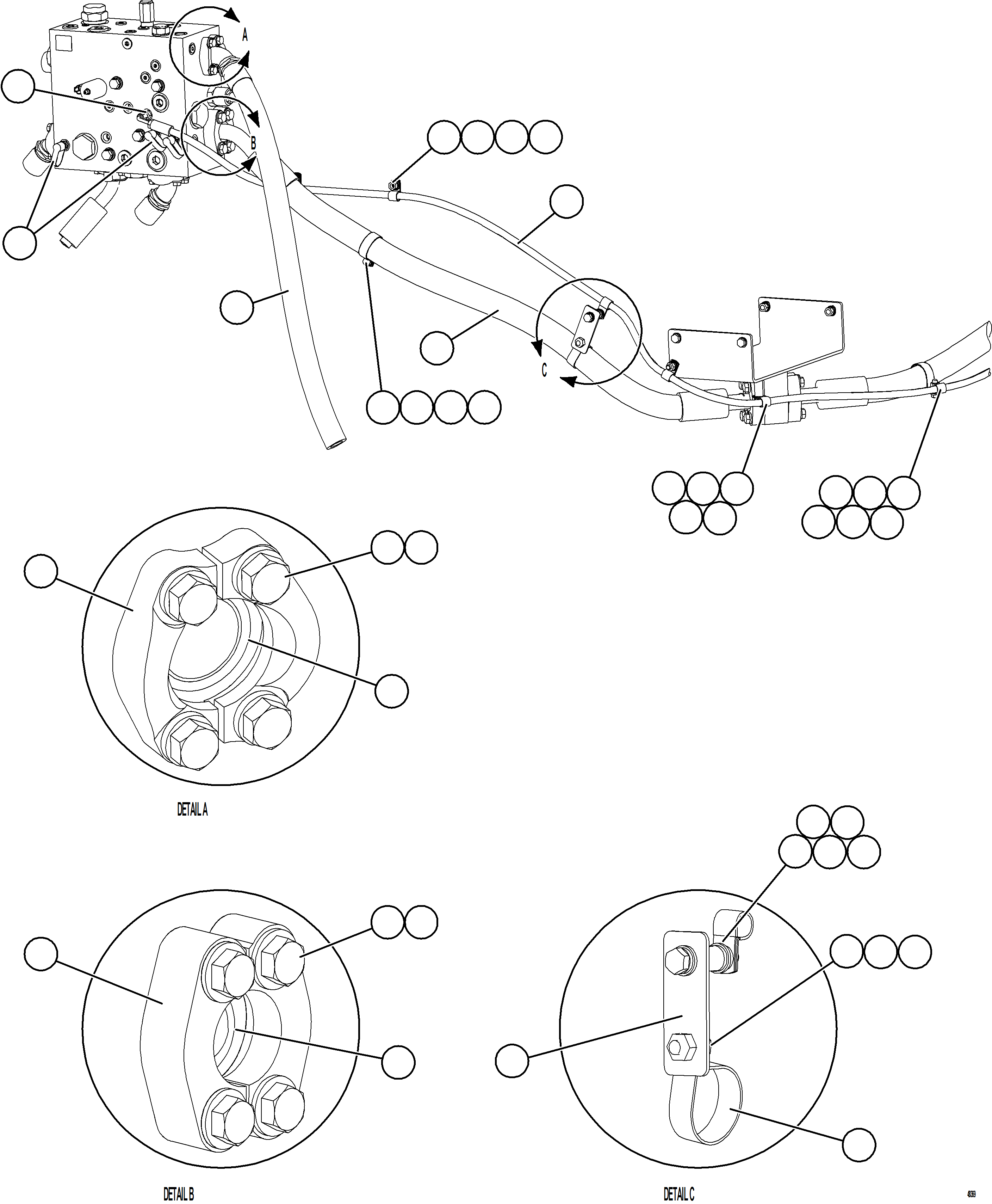 Komatsu parts book diagram for AFE84-R 730E-10 S/N A50056 - A50058  KSA: STEERING BLEEDDOWN MANIFOLD PIPING    2/2