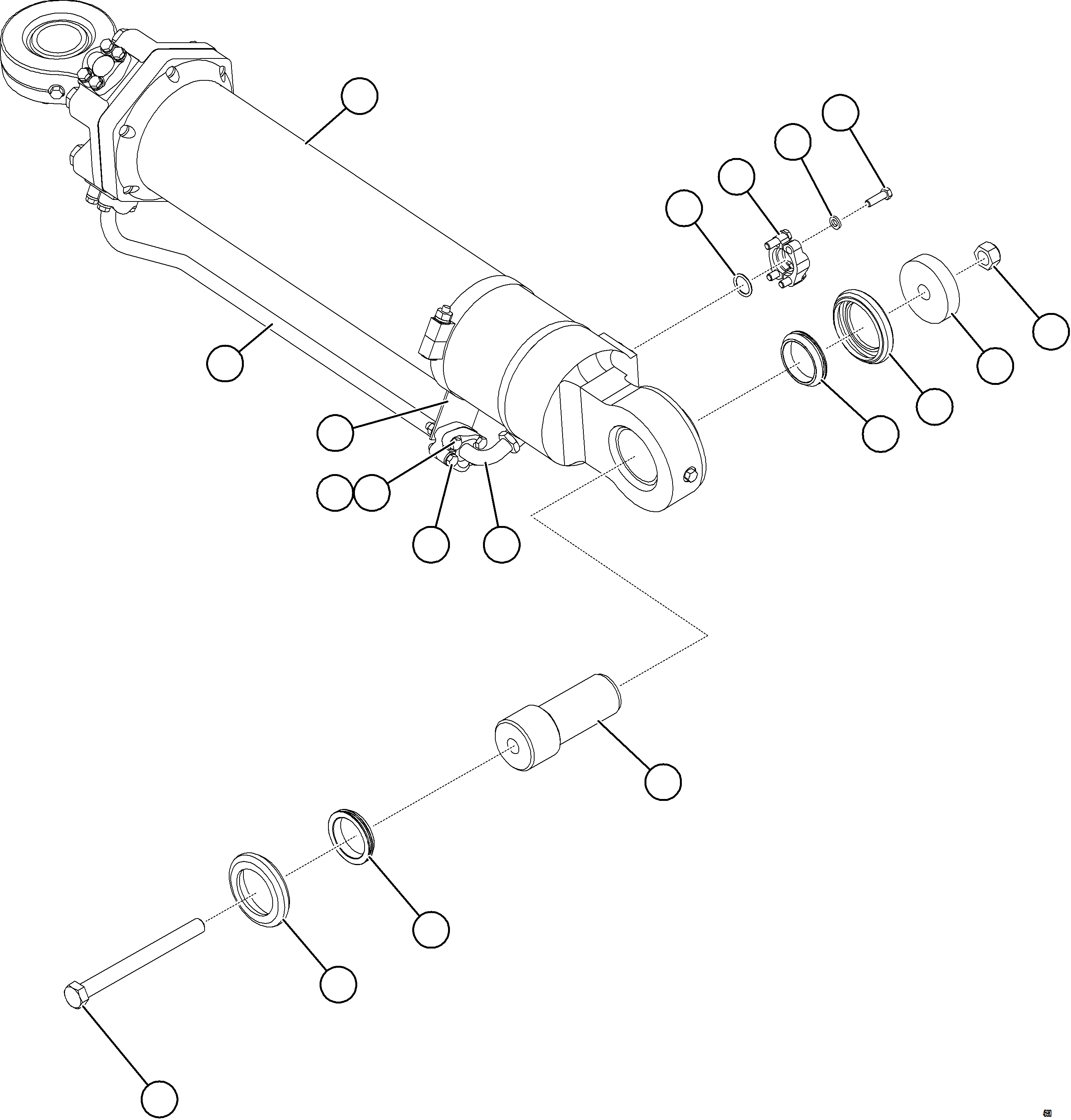 Komatsu parts book diagram for AFE84-R 730E-10 S/N A50056 - A50058  KSA: STEERING CYLINDER INSTALLATION