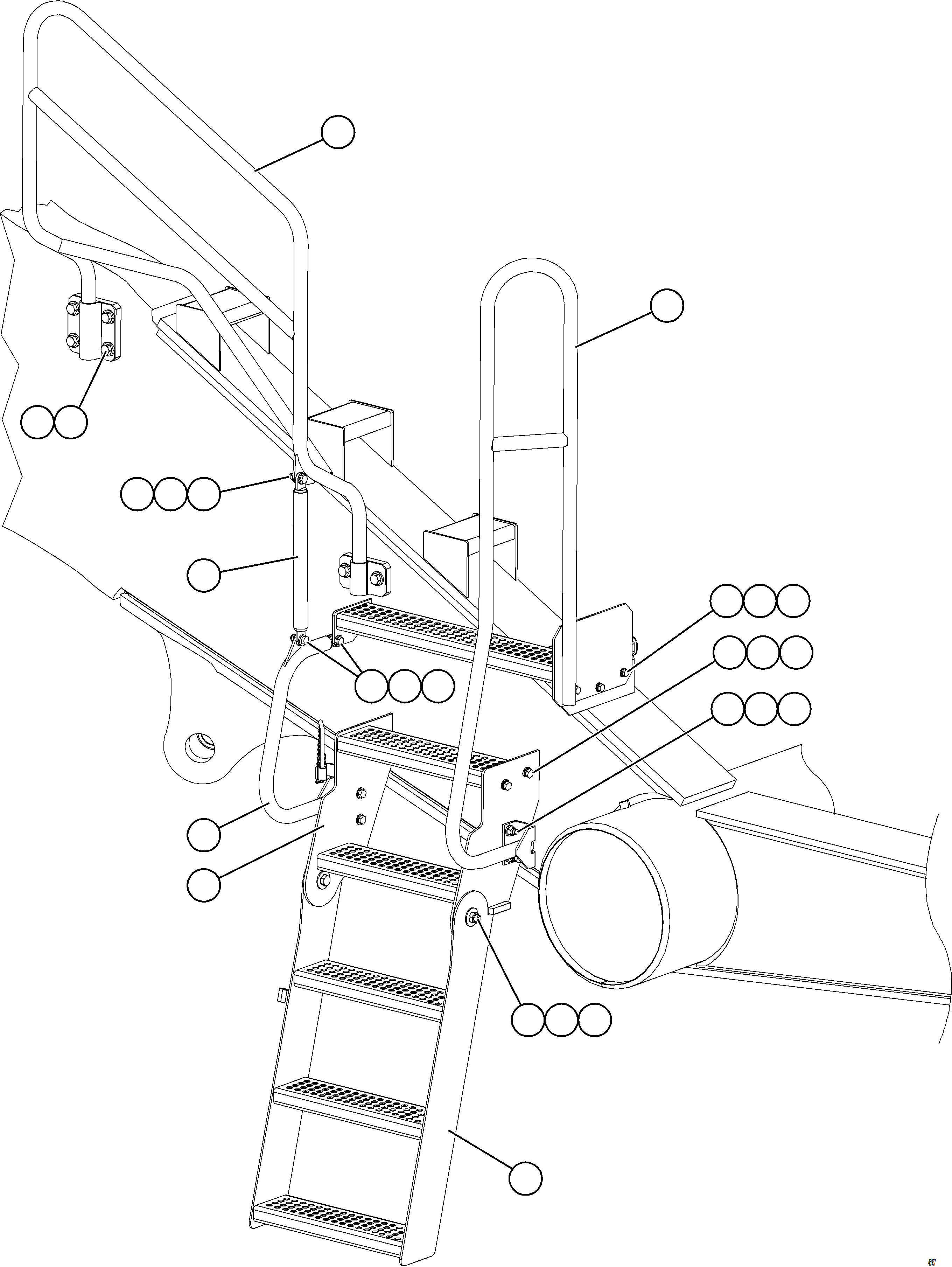 Komatsu parts book diagram for AFE84-R 730E-10 S/N A50056 - A50058  KSA: RH ENGINE ACCESS LADDER & HANDRAILS