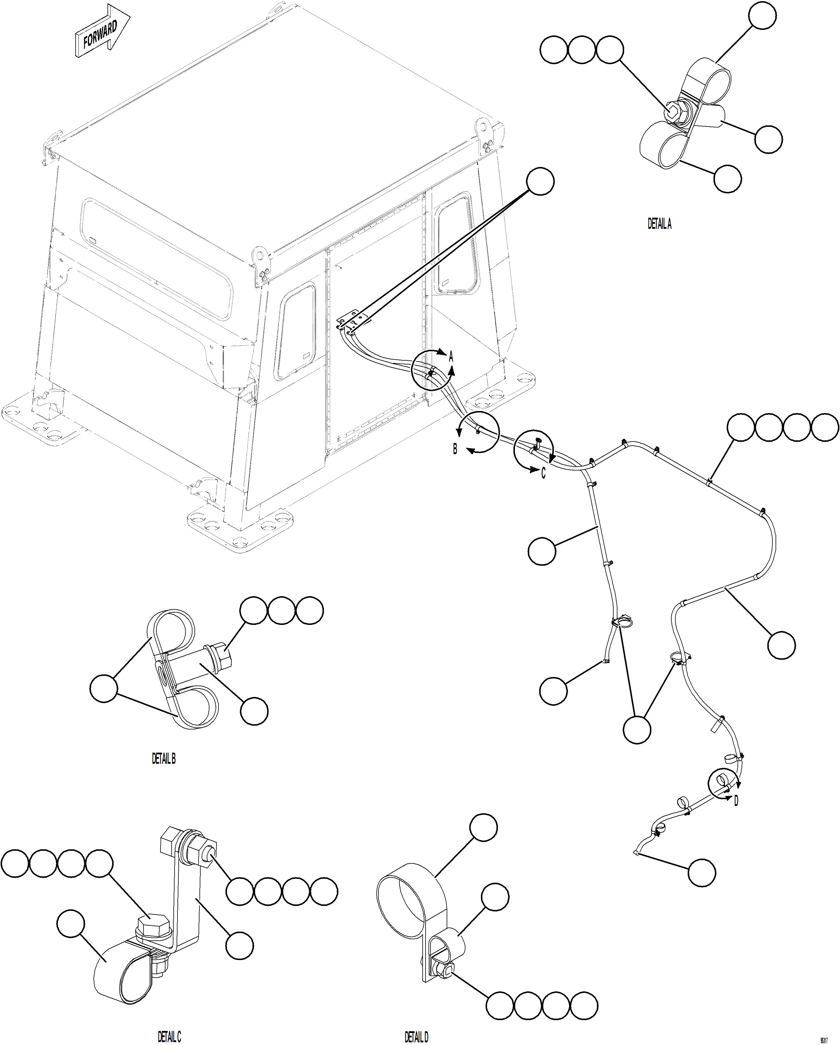 Komatsu parts book diagram for AFE84-R 730E-10 S/N A50056 - A50058  KSA: HEATER HOSE INSTALLATION