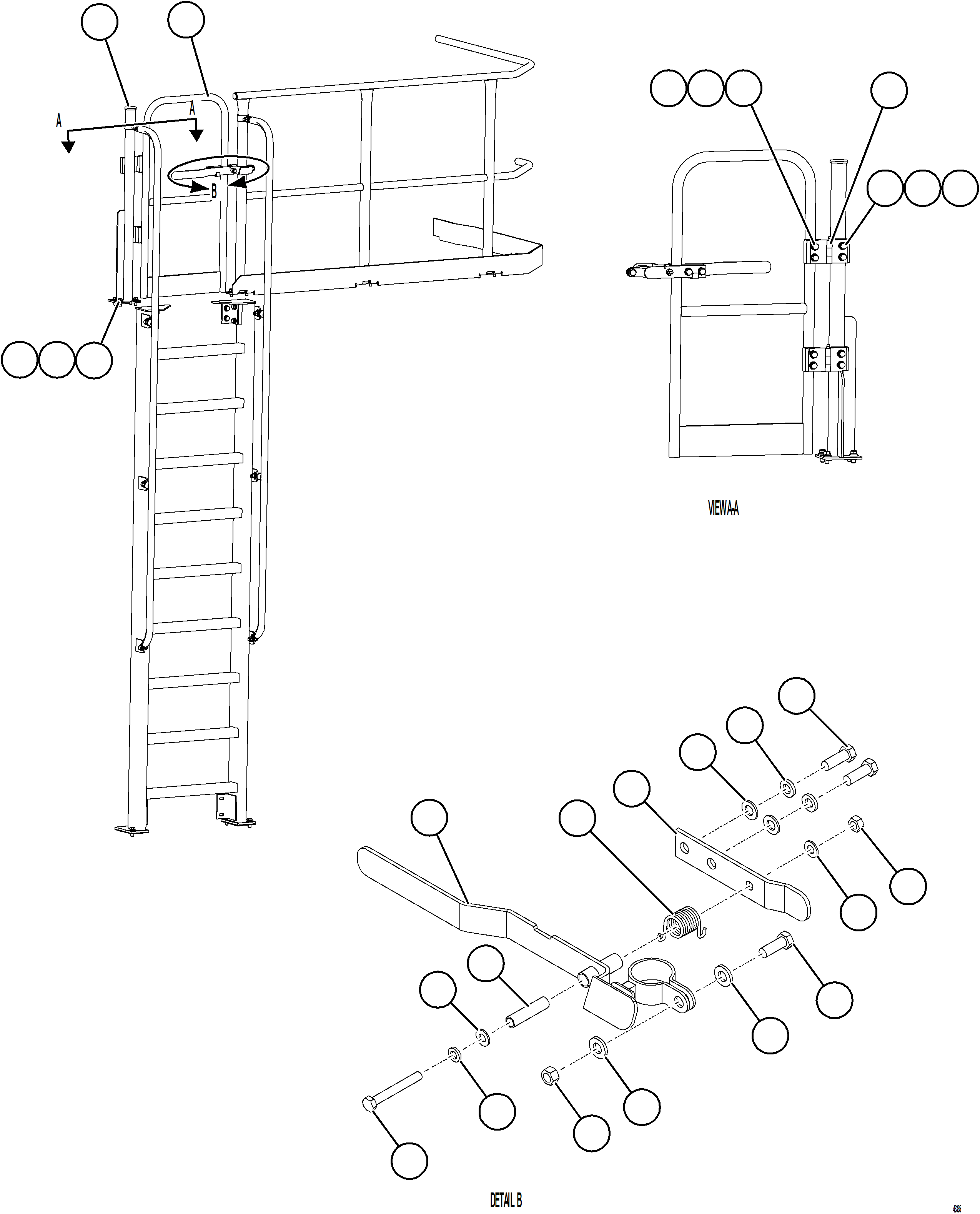 Komatsu parts book diagram for AFE84-R 730E-10 S/N A50056 - A50058  KSA: LH EMERGENCY GATE & LADDER    1/2