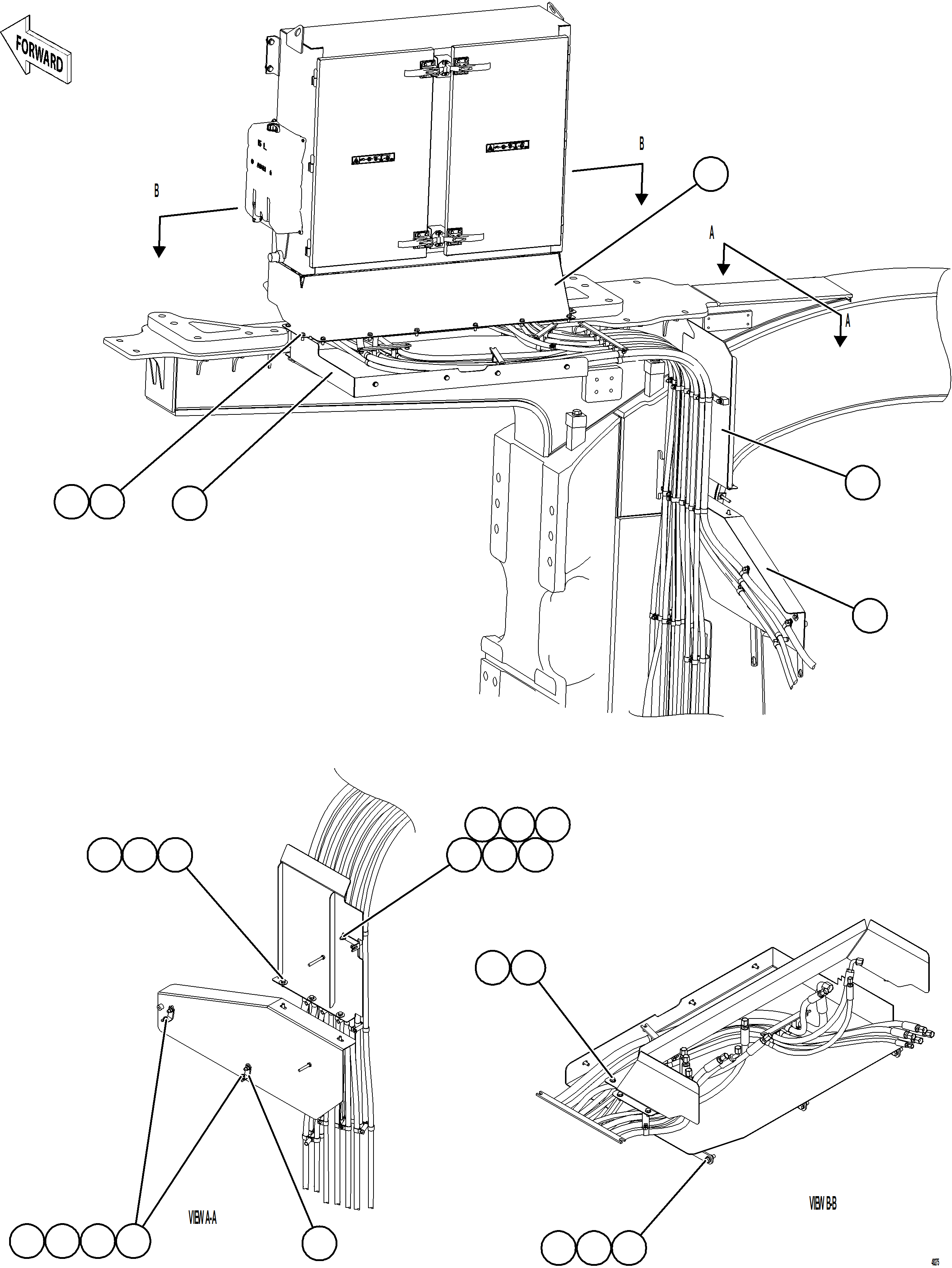 Komatsu parts book diagram for AFE84-R 730E-10 S/N A50056 - A50058  KSA: HYDRAULIC HOSE SHIELDS