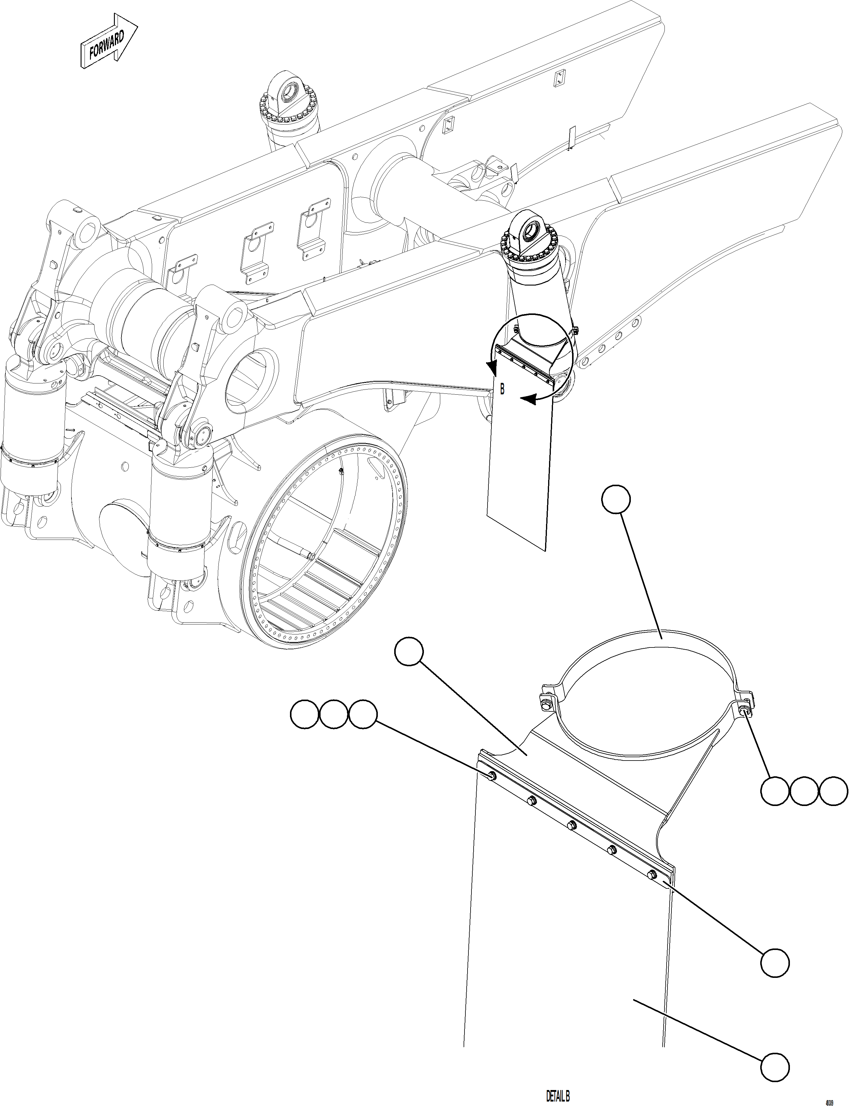 Komatsu parts book diagram for AFE84-R 730E-10 S/N A50056 - A50058  KSA: REAR SUSPENSION MUD FLAP    1/2