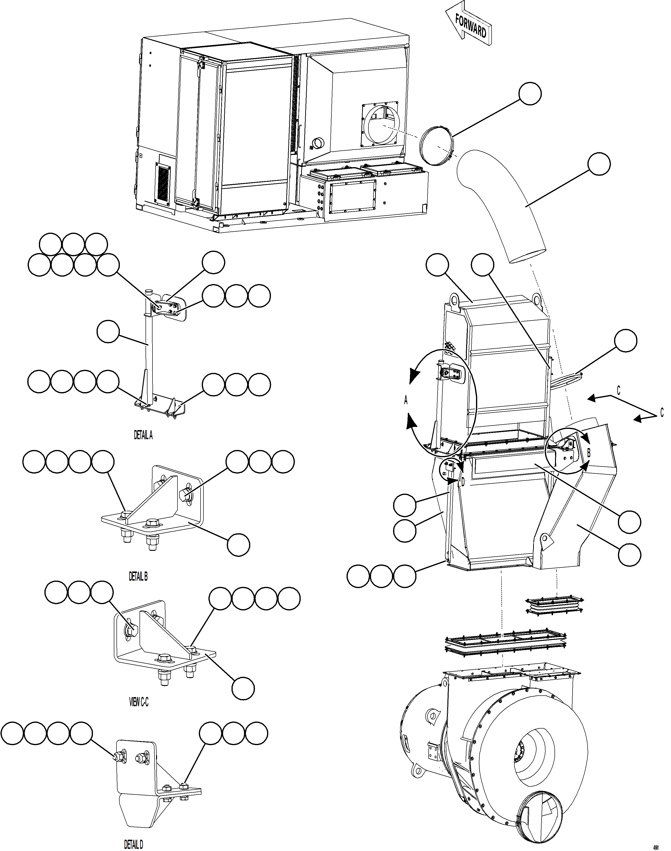 Komatsu parts book diagram for AFE84-T 730E-10 S/N A50061,A50064  KAL: ALTERNATOR INLET DUCTS