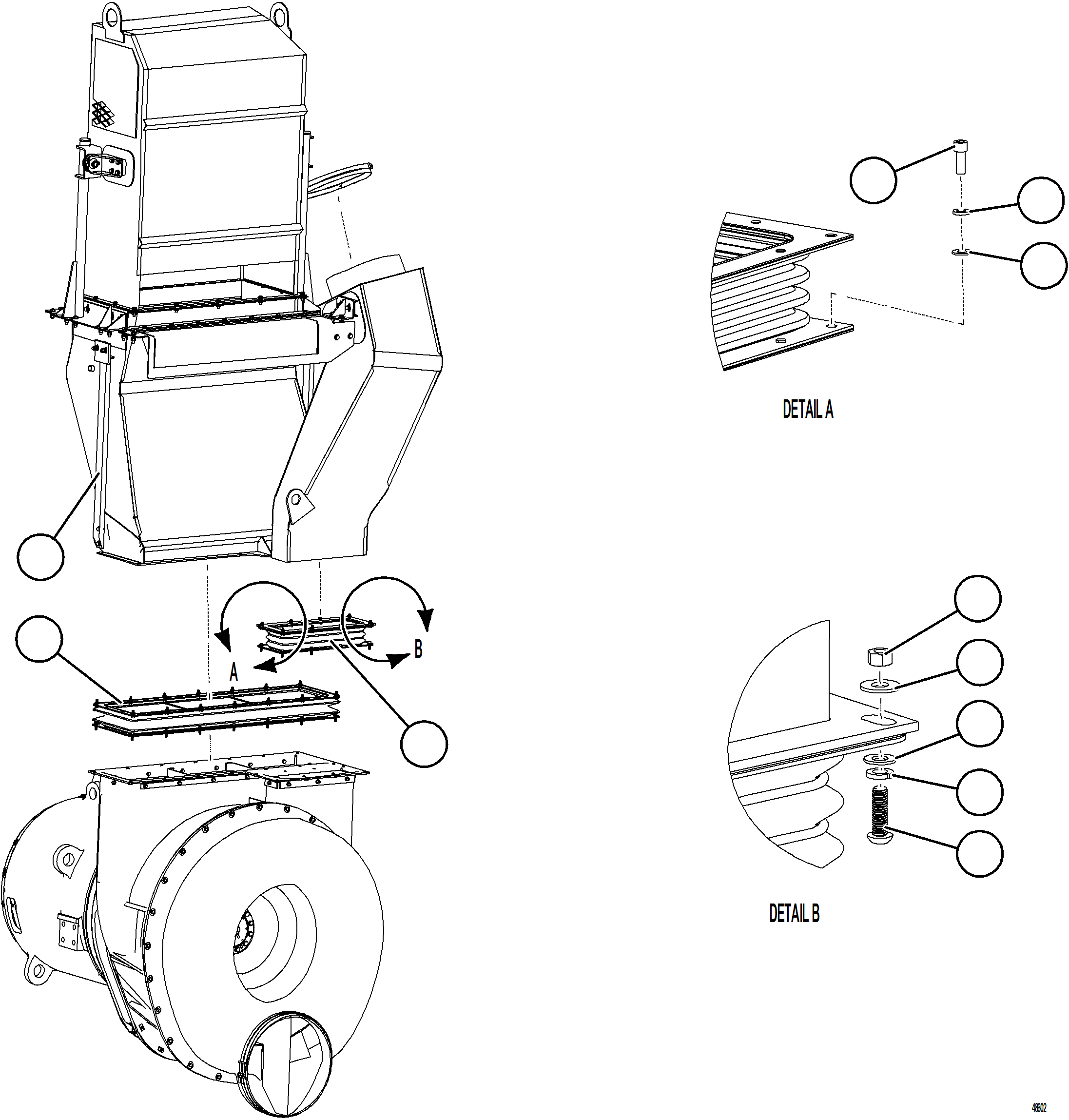 Komatsu parts book diagram for AFE84-T 730E-10 S/N A50061,A50064  KAL: BLOWER INLET DUCT TRANSITION INSTALLATION
