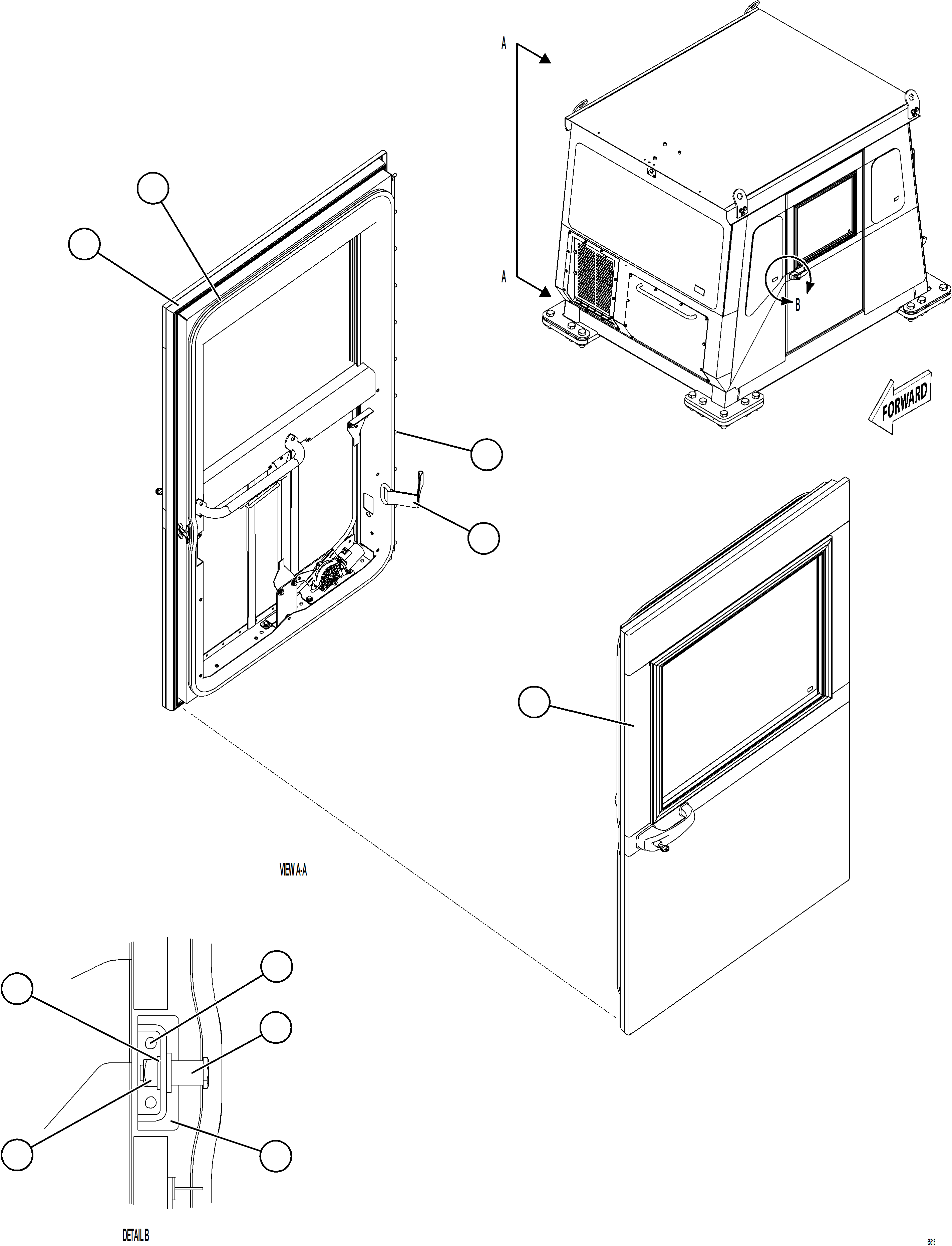 Komatsu parts book diagram for AFE84-T 730E-10 S/N A50061,A50064  KAL: CAB DOOR INSTALLATION