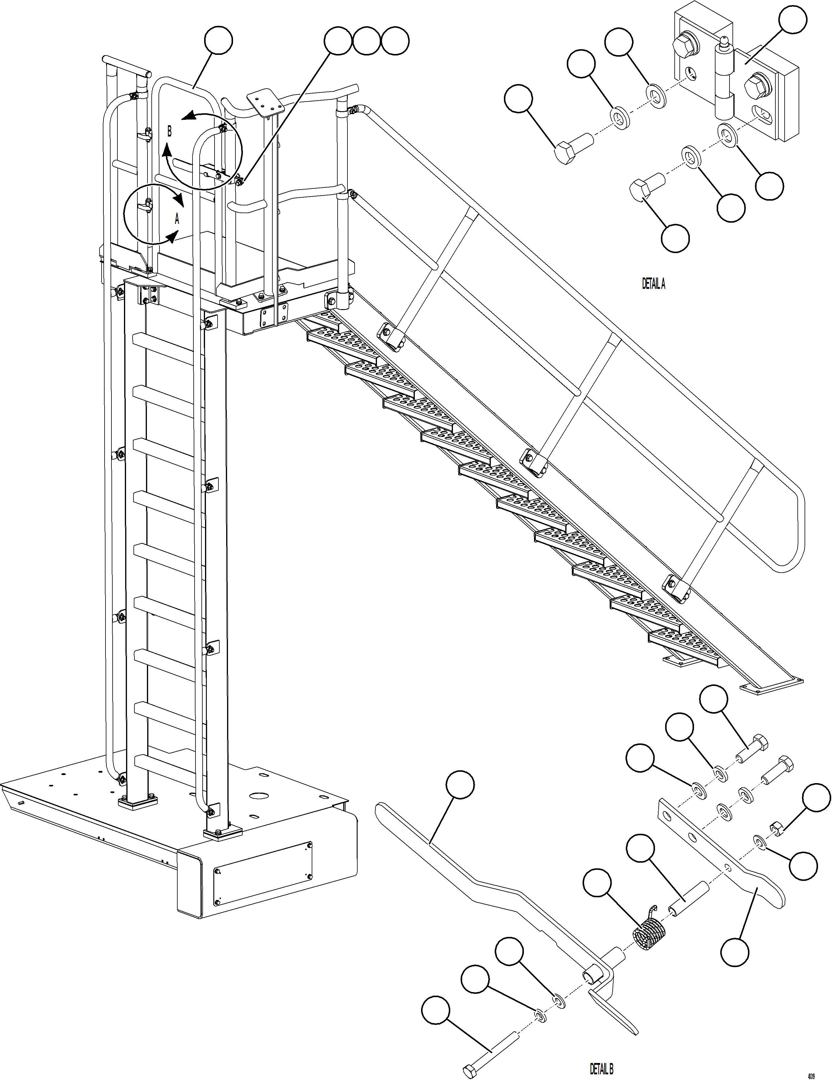 Komatsu parts book diagram for AFE84-T 730E-10 S/N A50061,A50064  KAL: RH EMERGENCY GATE & LADDER    1/2