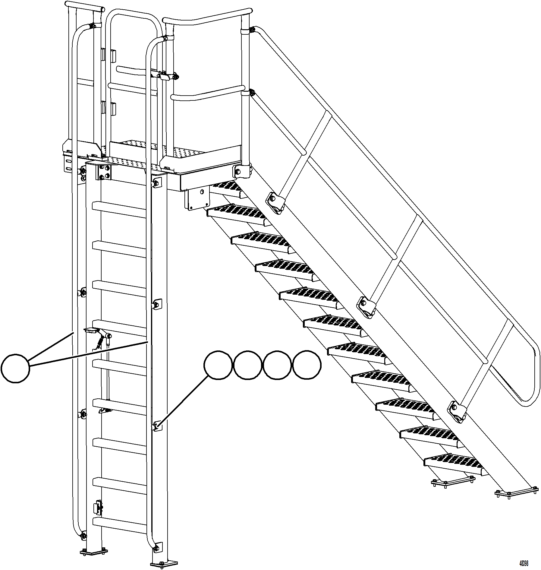 Komatsu parts book diagram for AFE84-T 730E-10 S/N A50061,A50064  KAL: RH EMERGENCY LADDER HANDRAILS