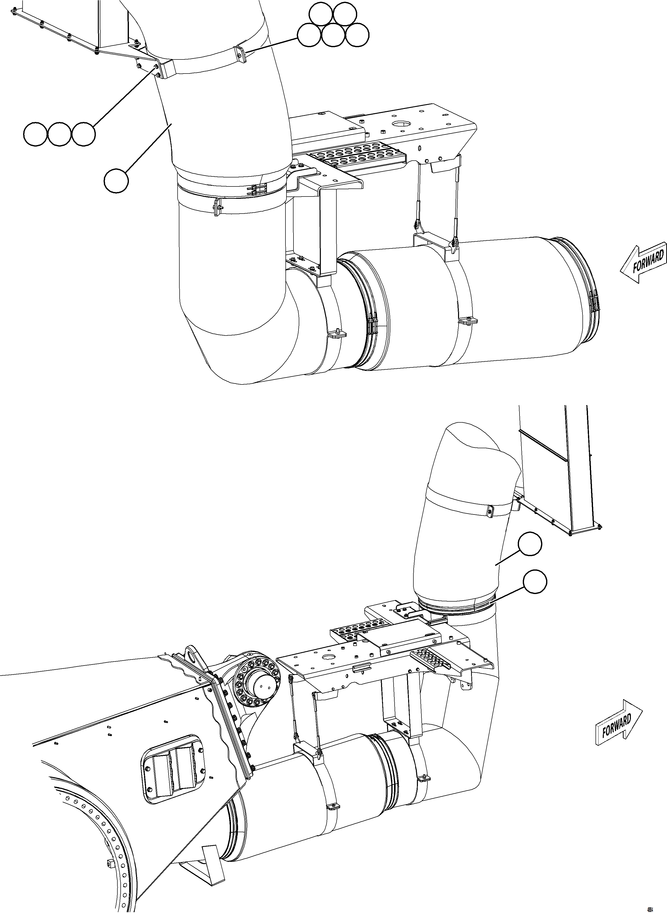 Komatsu parts book diagram for AFE91-E 930E-5 S/N A40390,A40394 - A40395,A40416 - A40417,A40430,A40438 - A40439,A40440,A40451 - A40453  SOUND SUPPRESSION ADDENDUM: REAR AXLE BLOWER DUCTS