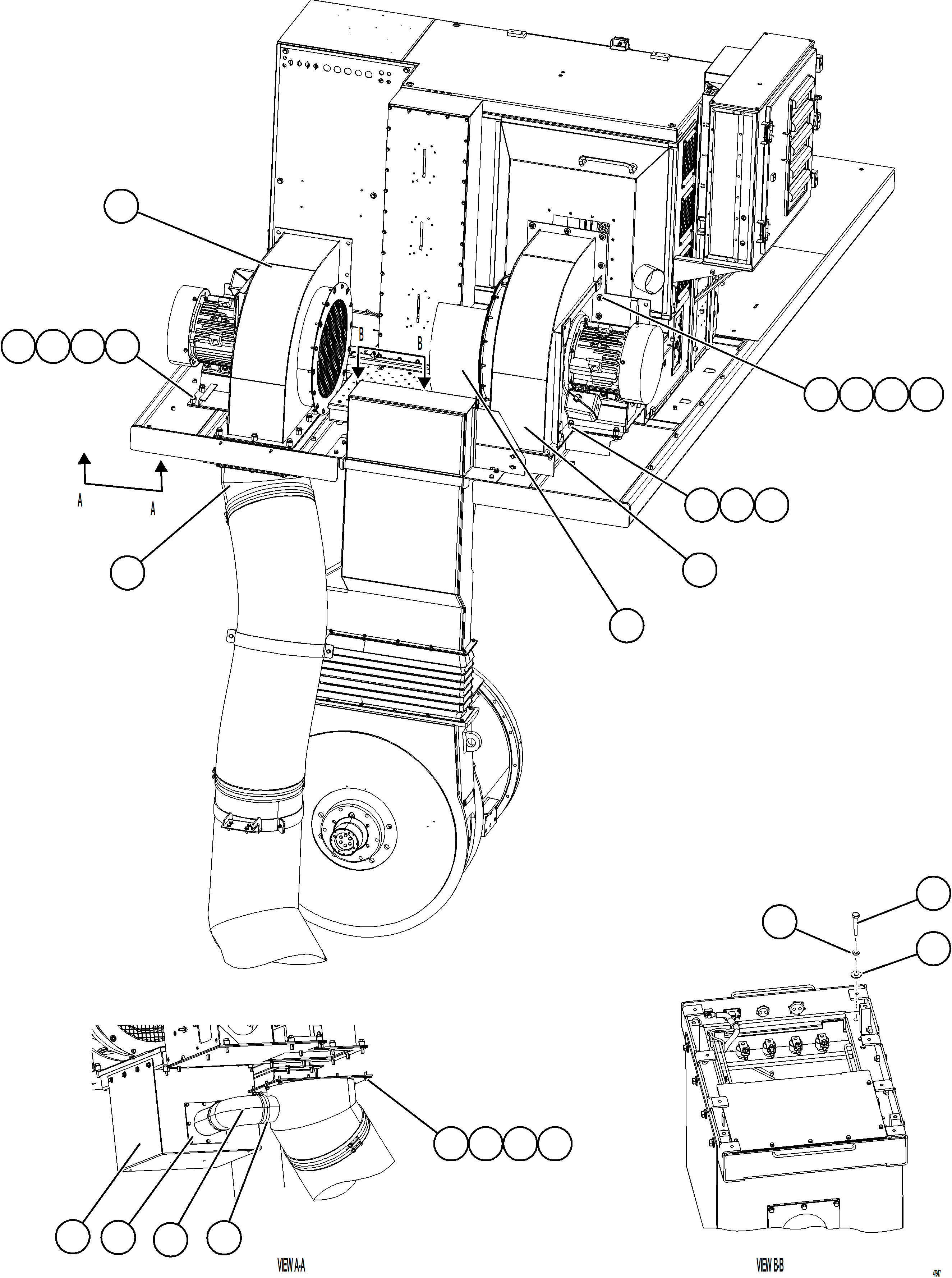 Komatsu parts book diagram for AFE92-A 980E-5SE S/N A60001 - A60010  KMMP: AUXILIARY BLOWER INSTALLATION