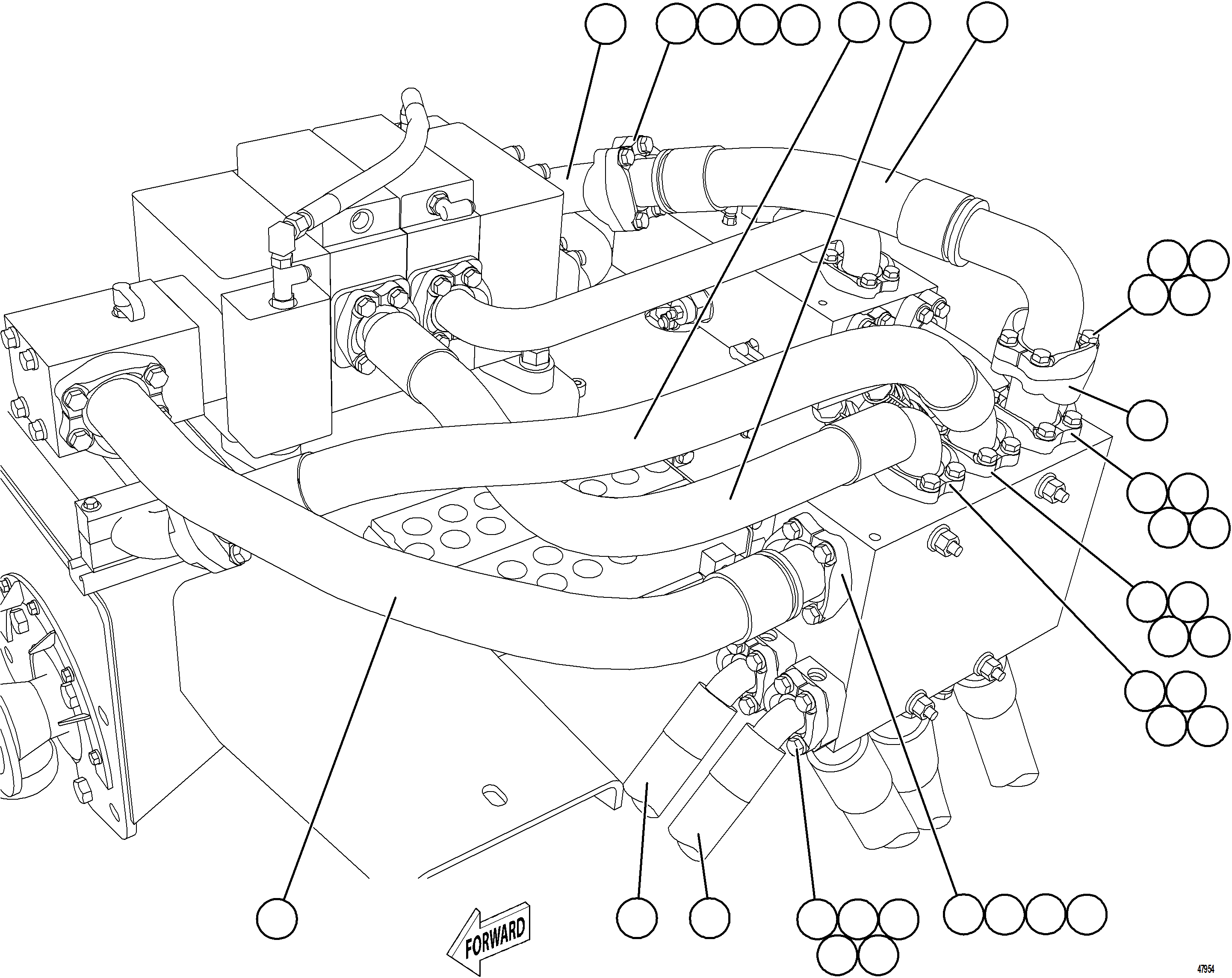 Komatsu parts book diagram for AFE92-A 980E-5SE S/N A60001 - A60010  KMMP: BRAKE COOLING/HOIST RETURN MANIFOLD INSTALLATION