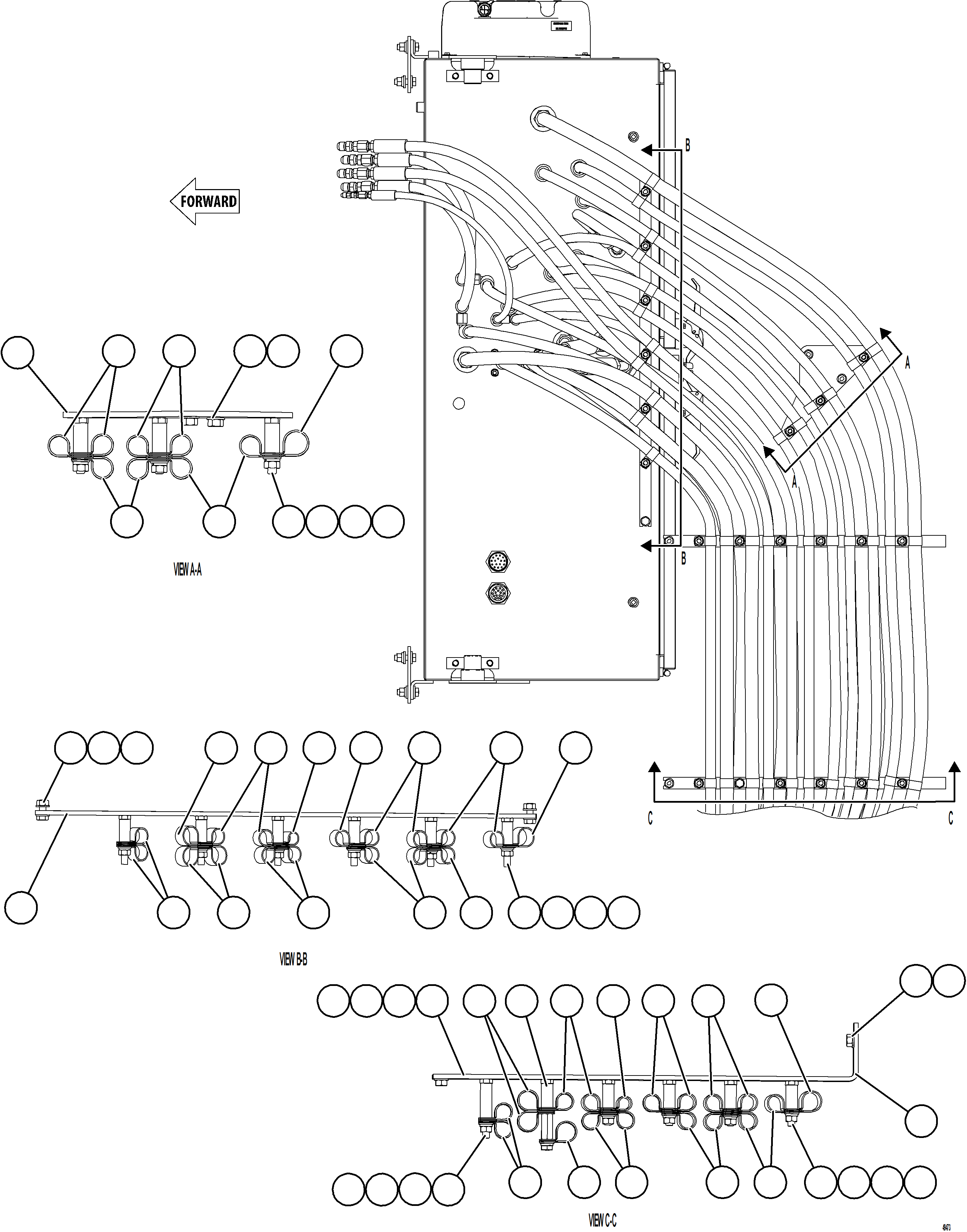 Komatsu parts book diagram for AFE92-A 980E-5SE S/N A60001 - A60010  KMMP: HYDRAULIC BRAKE CABINET HOSE CLAMPING    1/2