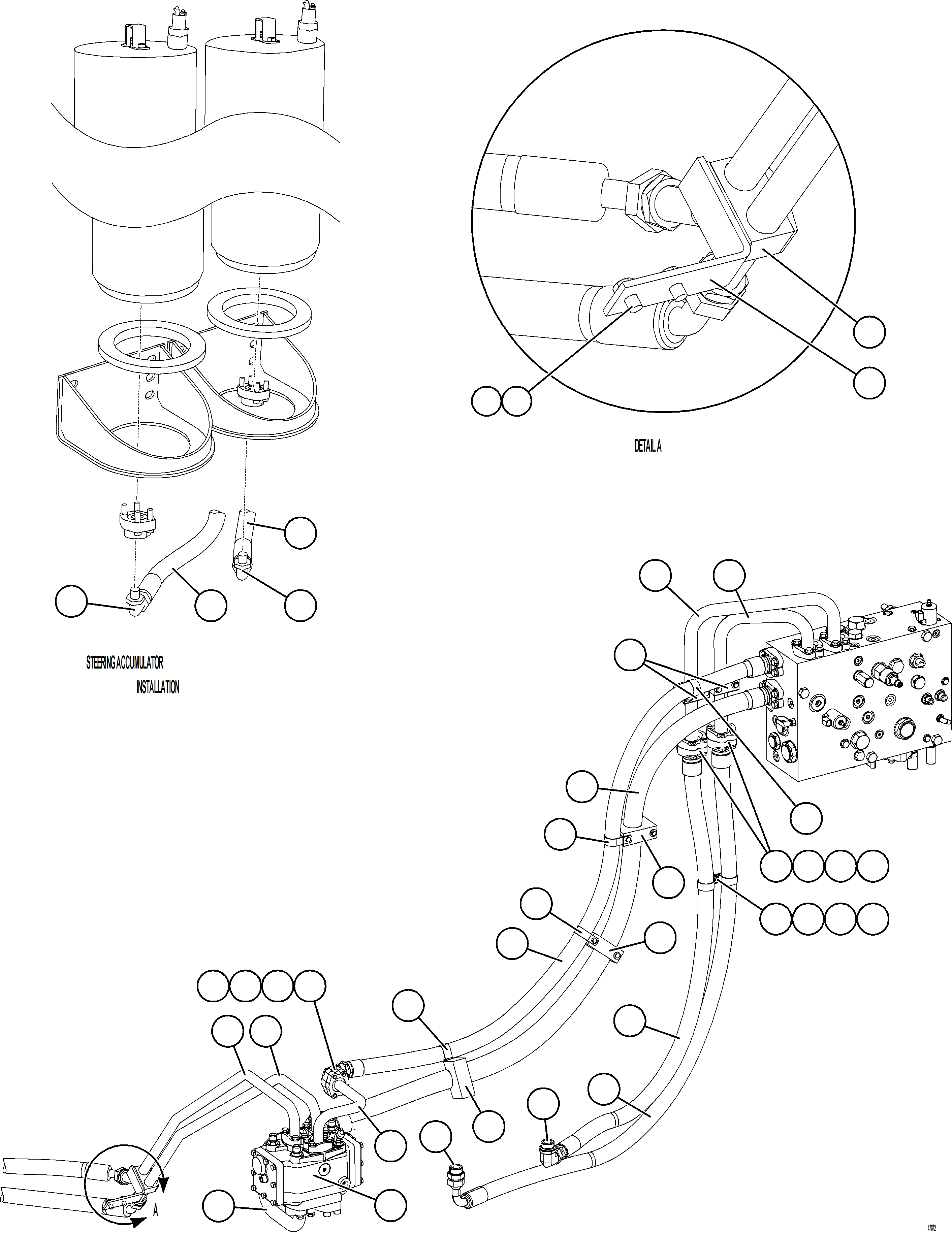 Komatsu parts book diagram for AFE92-A 980E-5SE S/N A60001 - A60010  KMMP: STEERING BLEEDDOWN MANIFOLD PIPING    2/3