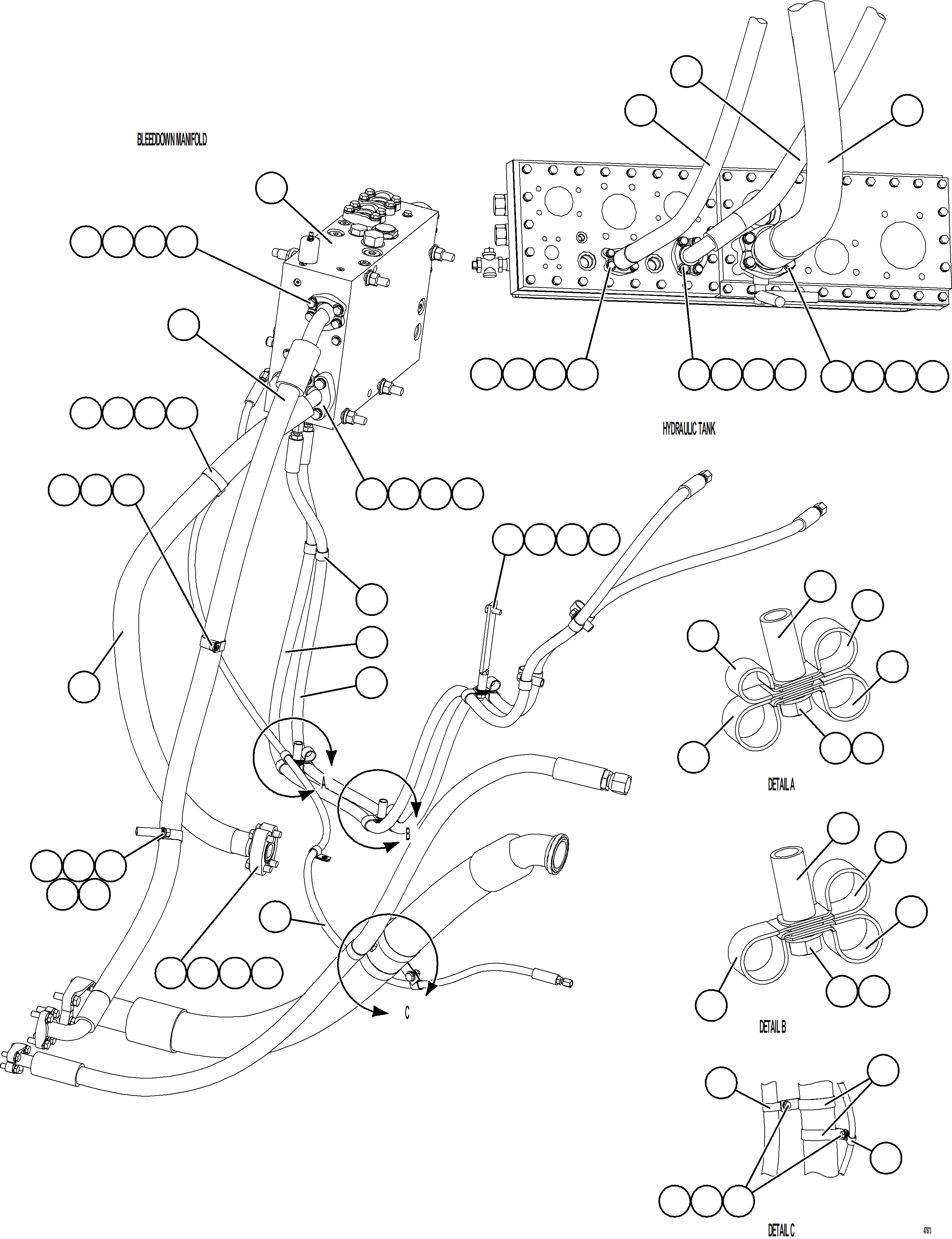 Komatsu parts book diagram for AFE92-A 980E-5SE S/N A60001 - A60010  KMMP: STEERING BLEEDDOWN MANIFOLD PIPING    3/3