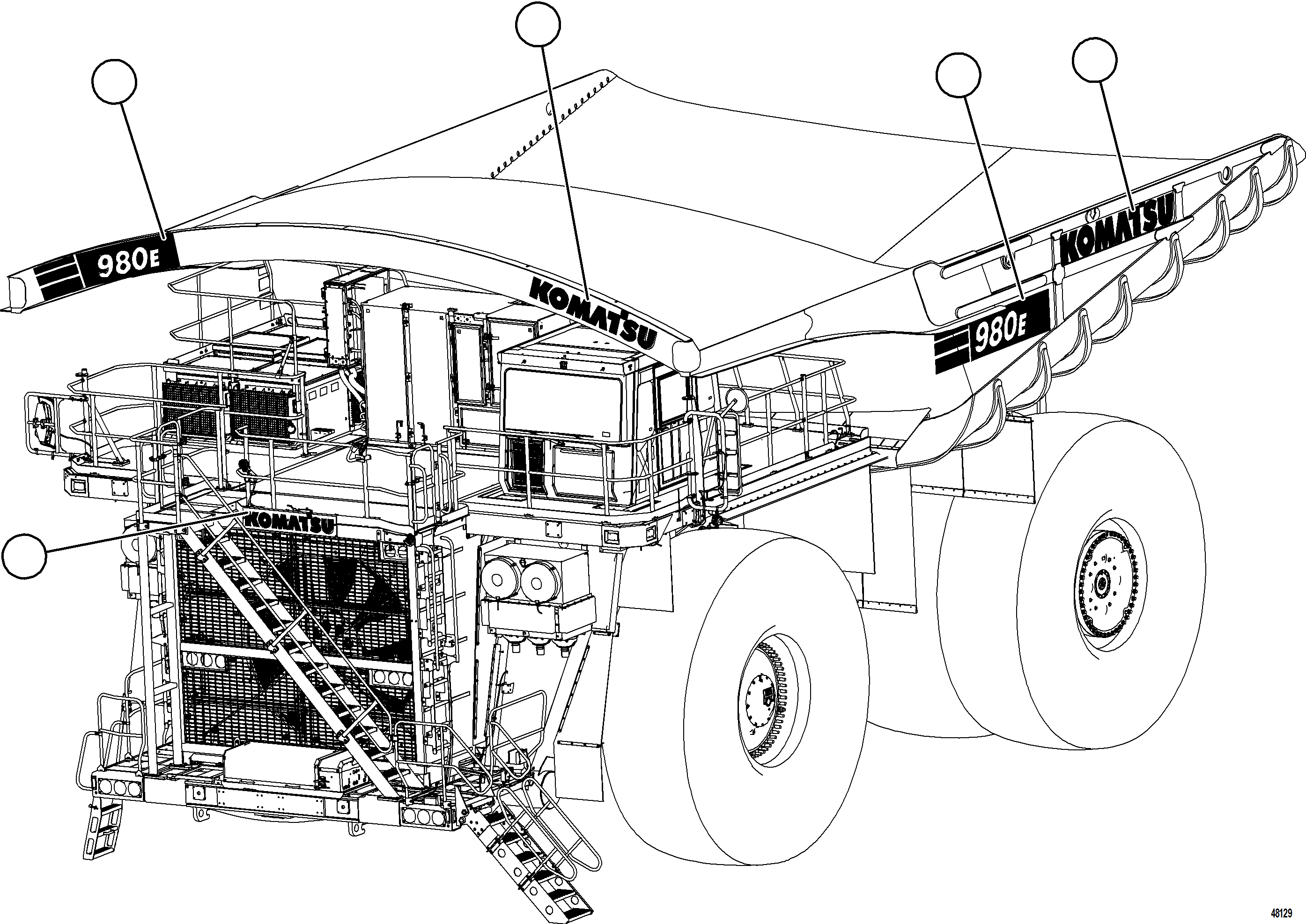 Komatsu parts book diagram for AFE92-A 980E-5SE S/N A60001 - A60010  KMMP: TRUCK DECALS