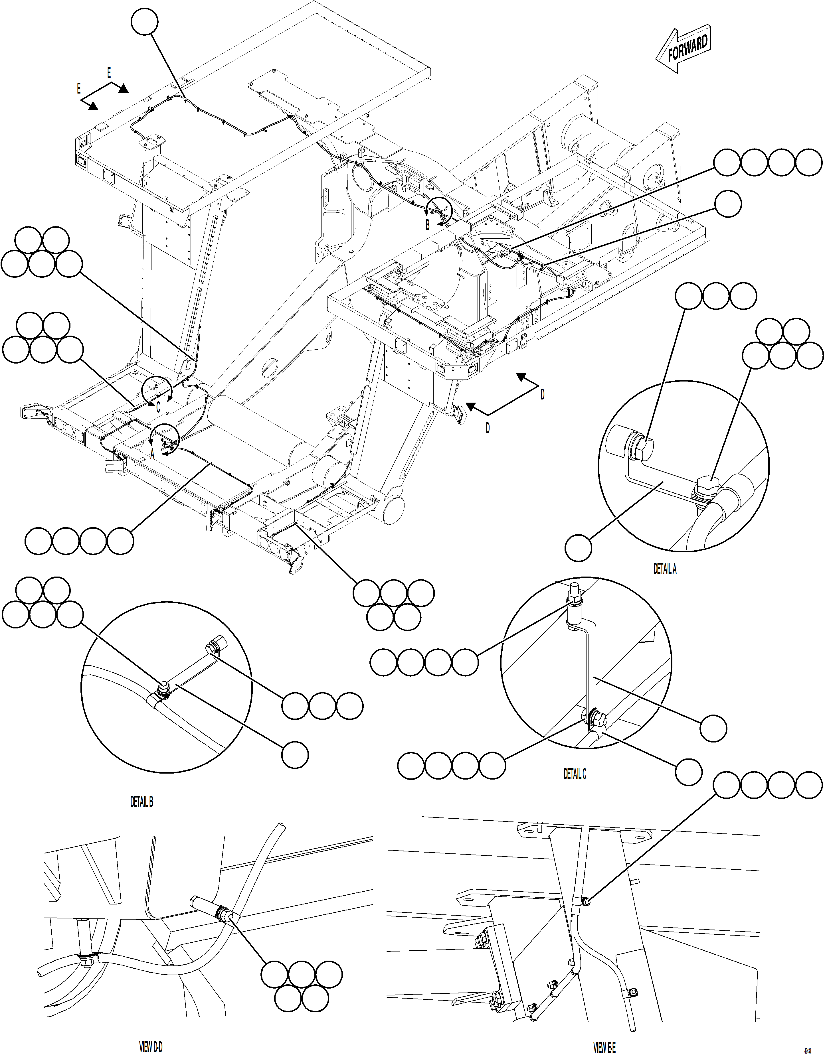 Komatsu parts book diagram for AFE92-A 980E-5SE S/N A60001 - A60010  KMMP: KOMVISION RADAR HARNESS ROUTING    1/2