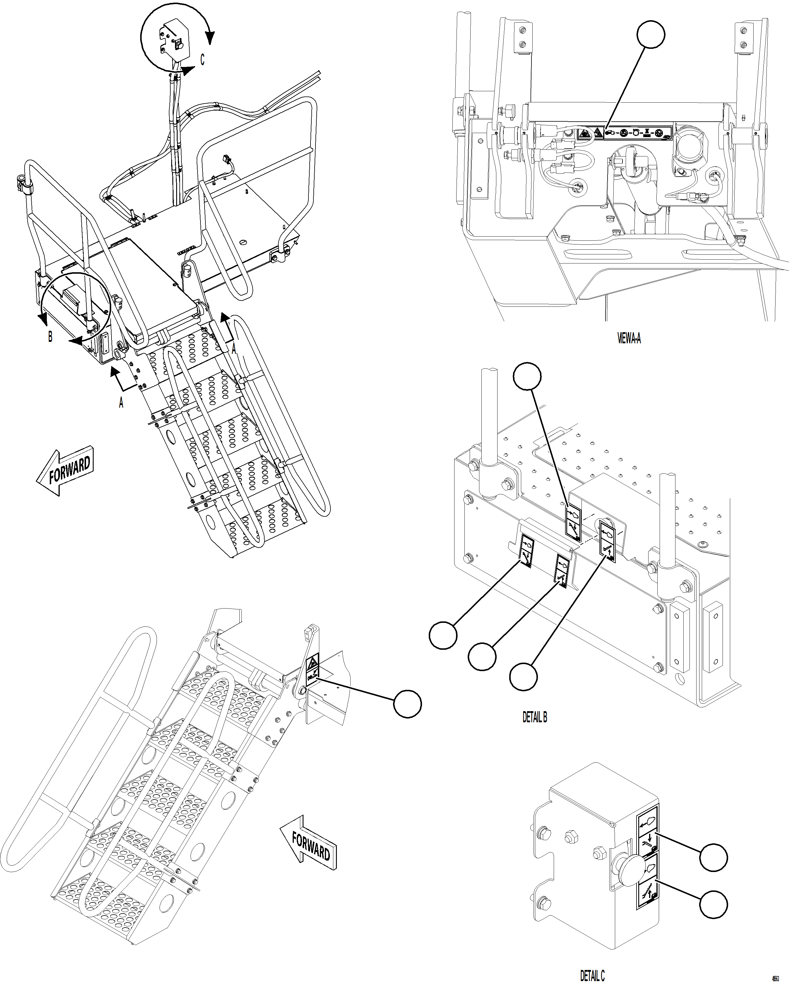Komatsu parts book diagram for AFE92-A 980E-5SE S/N A60001 - A60010  KMMP: RETRACTABLE LADDER DECALS    1/2 (S/N A60009)
