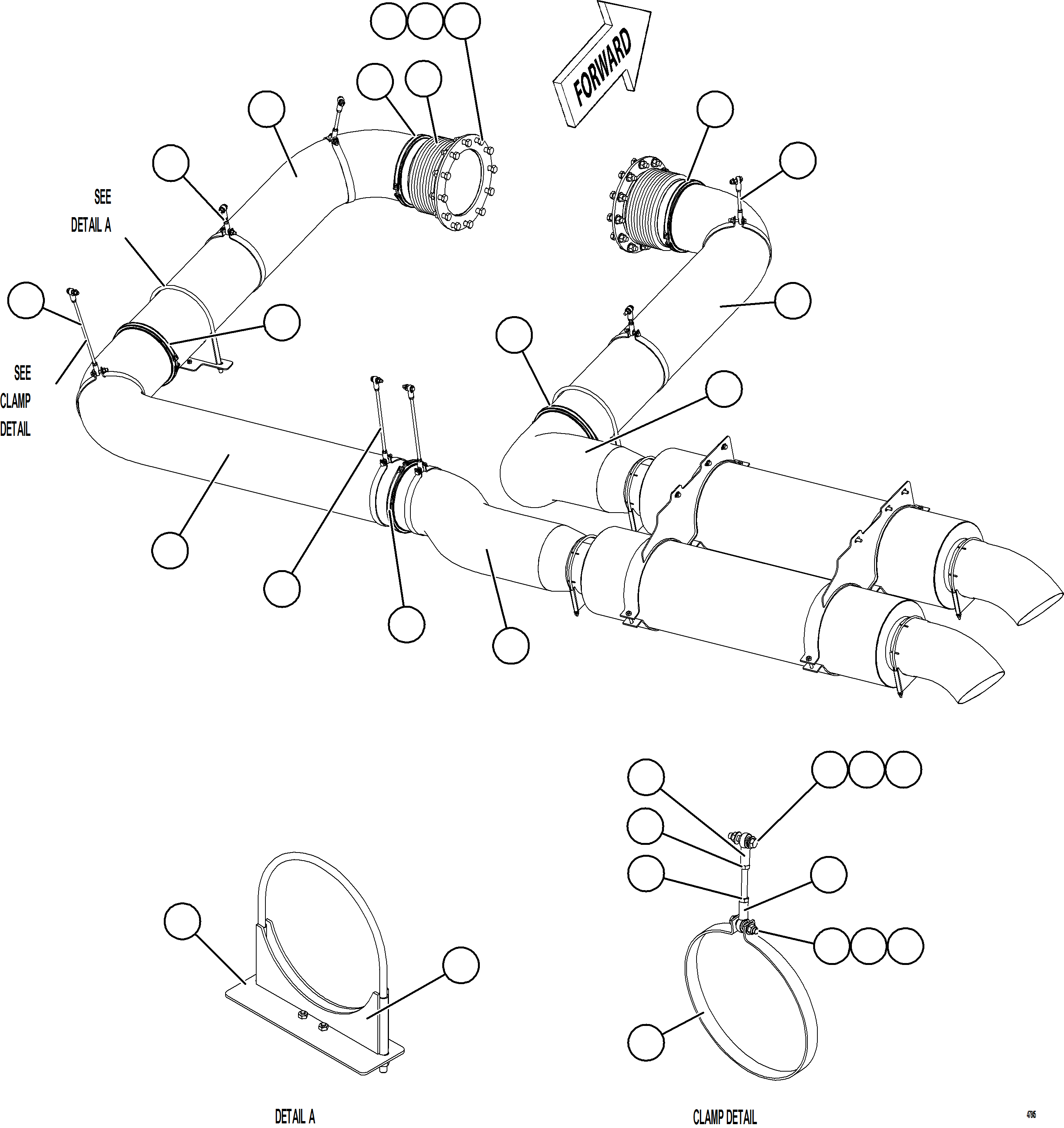 Komatsu parts book diagram for AFE92-D 980E-5SE S/N A60019  KMMP: EXHAUST PIPING - FRONT