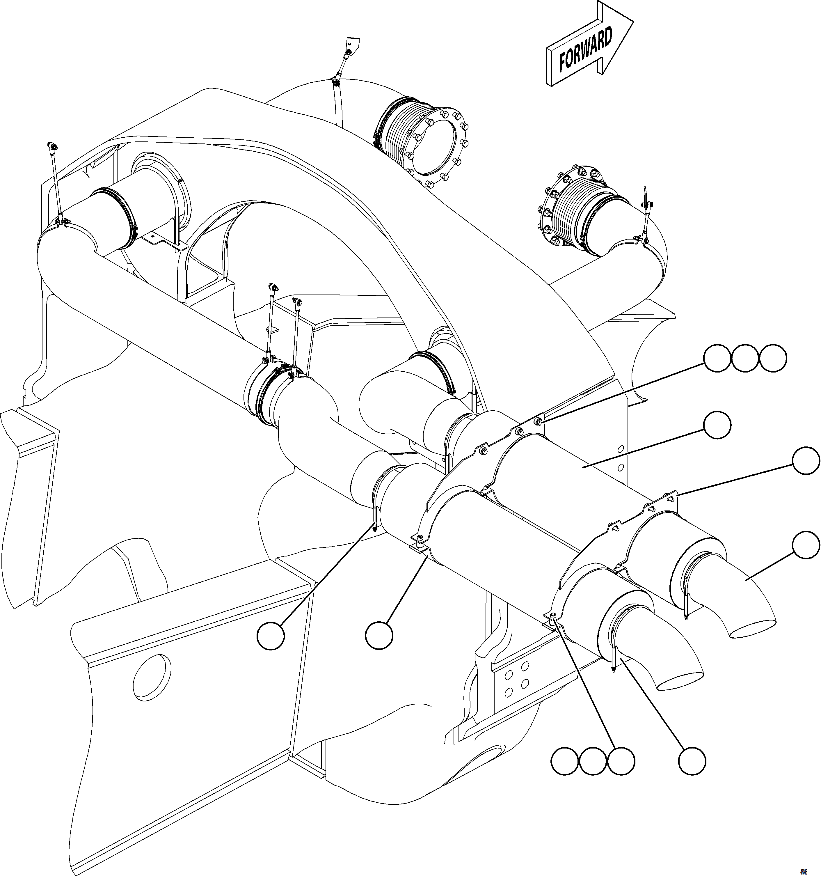 Komatsu parts book diagram for AFE92-D 980E-5SE S/N A60019  KMMP: EXHAUST PIPING - REAR