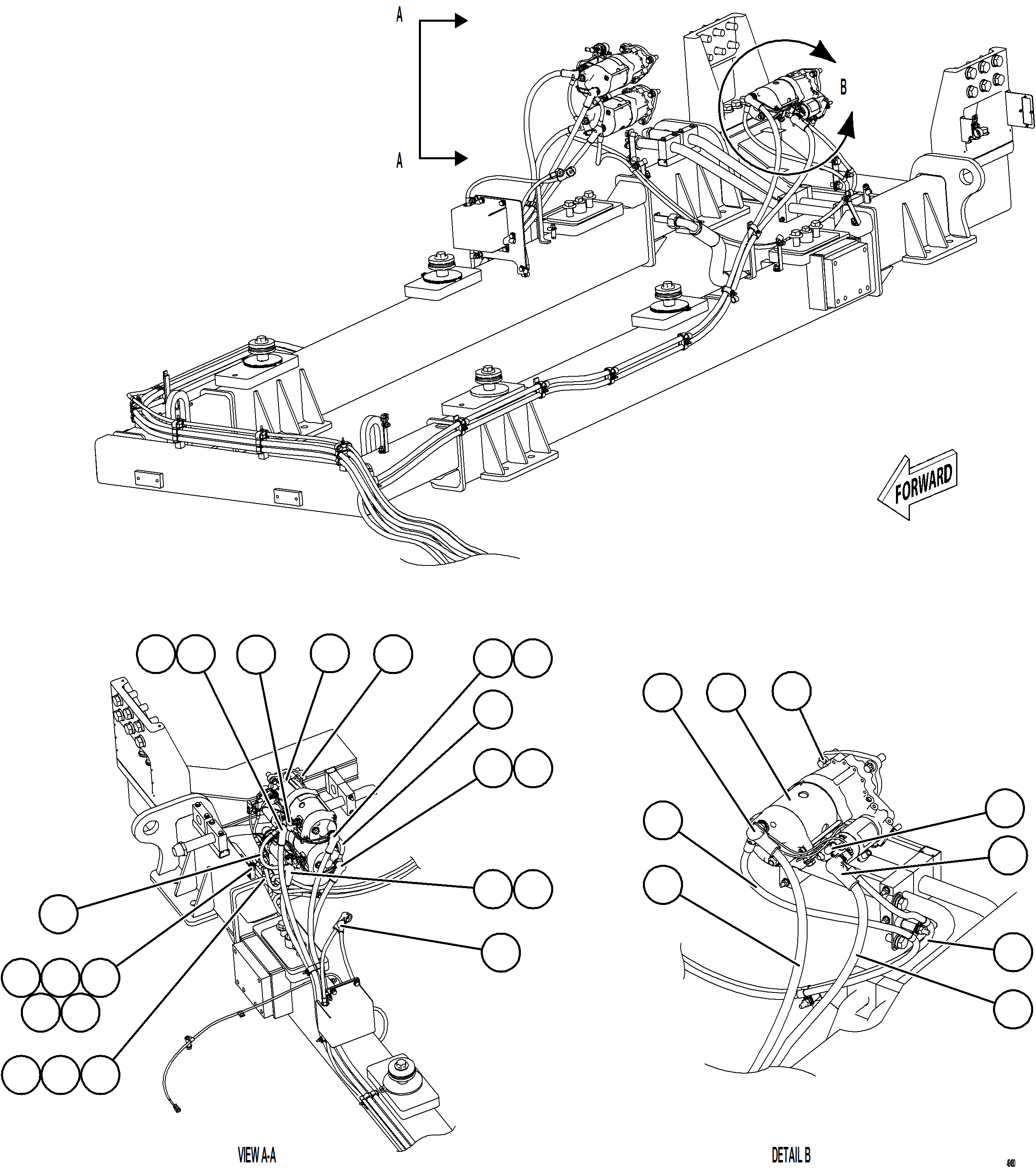 Komatsu parts book diagram for AFE92-D 980E-5SE S/N A60019  KMMP: CRANKING MOTOR INSTALLATION
