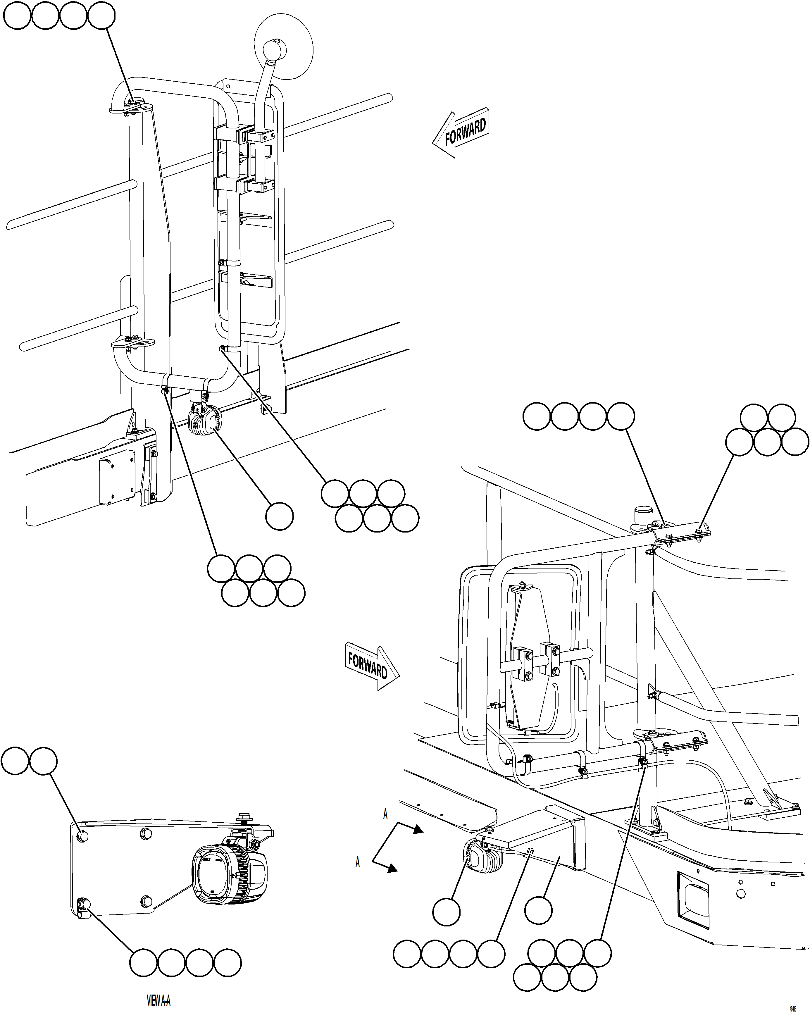 Komatsu parts book diagram for AFE92-D 980E-5SE S/N A60019  KMMP: MIRROR MOUNTED BACKUP LIGHTS