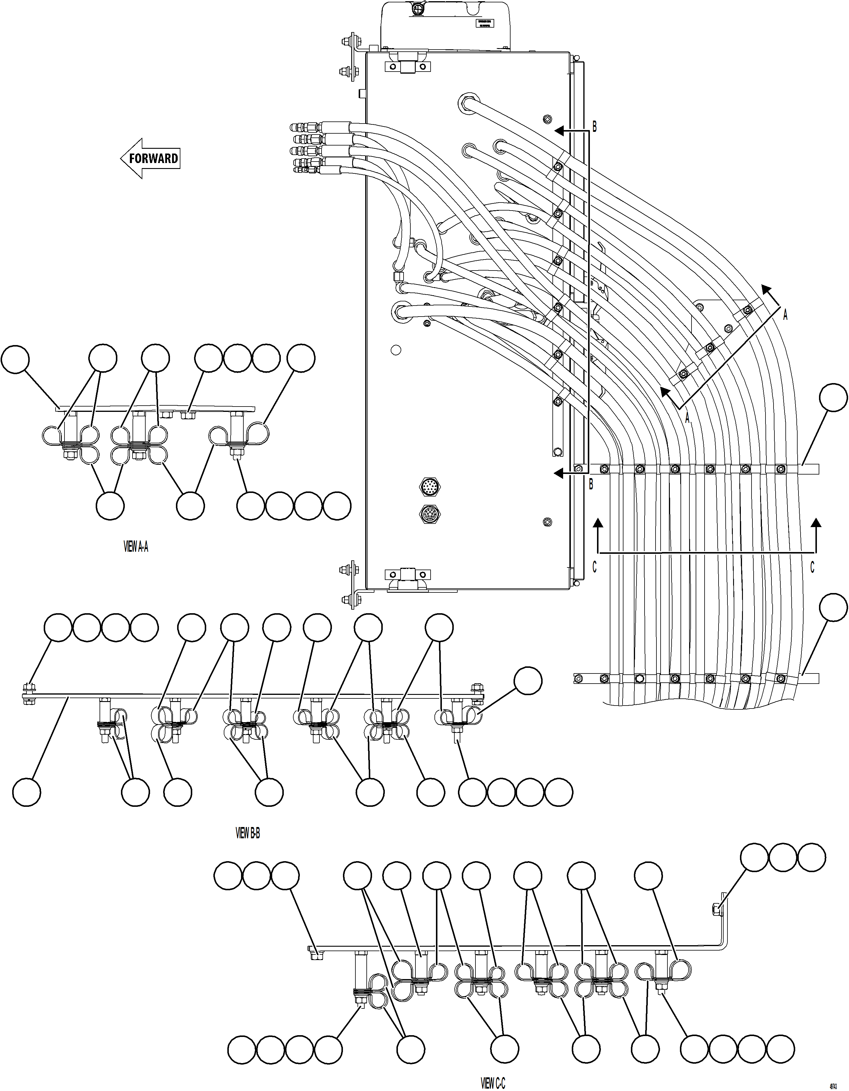 Komatsu parts book diagram for AFE92-D 980E-5SE S/N A60019  KMMP: HYDRAULIC BRAKE CABINET HOSE CLAMPING    1/2