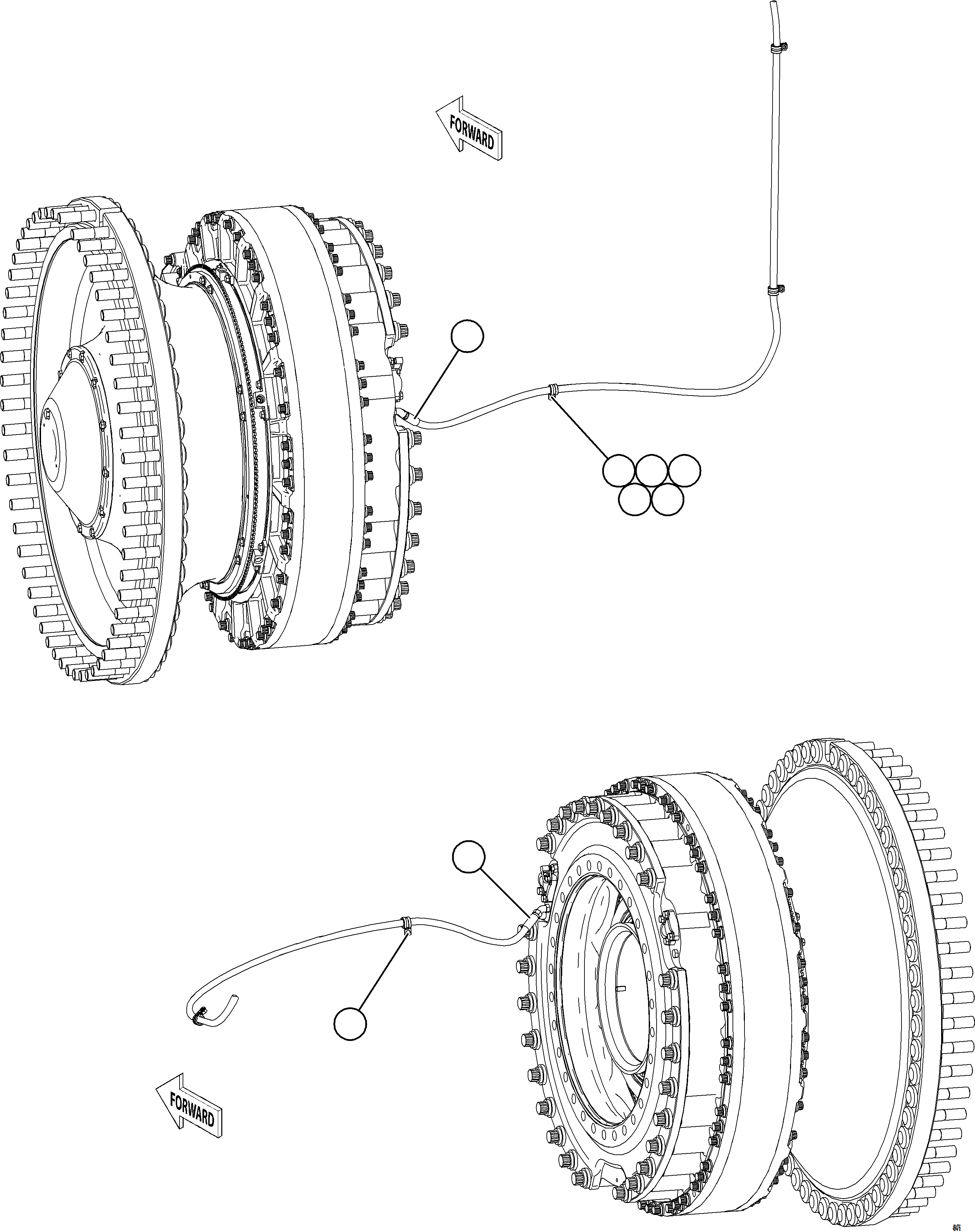 Komatsu parts book diagram for AFE92-D 980E-5SE S/N A60019  KMMP: FRONT BRAKE APPLY PIPING