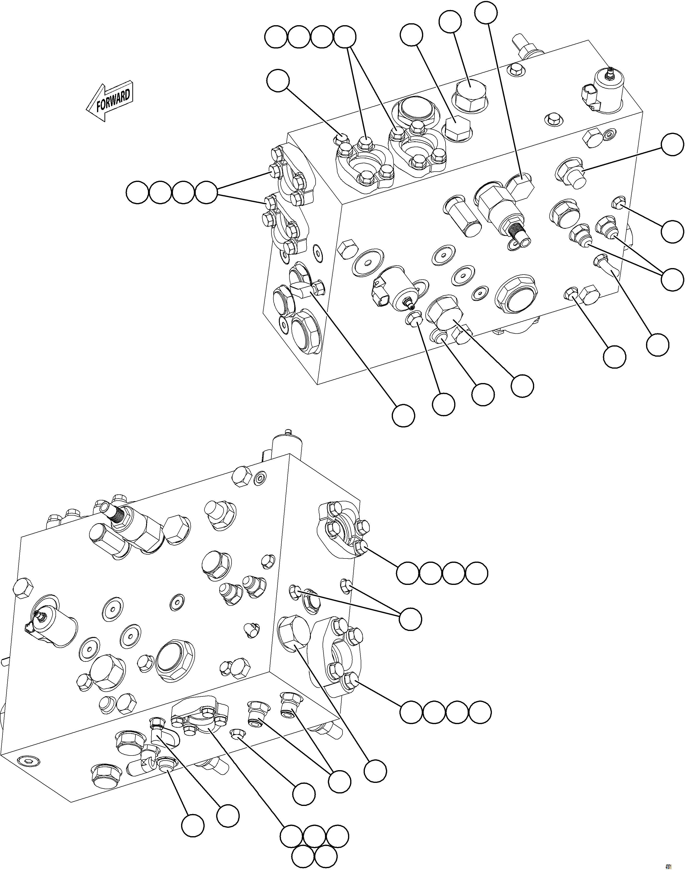 Komatsu parts book diagram for AFE92-D 980E-5SE S/N A60019  KMMP: STEERING BLEEDDOWN MANIFOLD PIPING    1/3