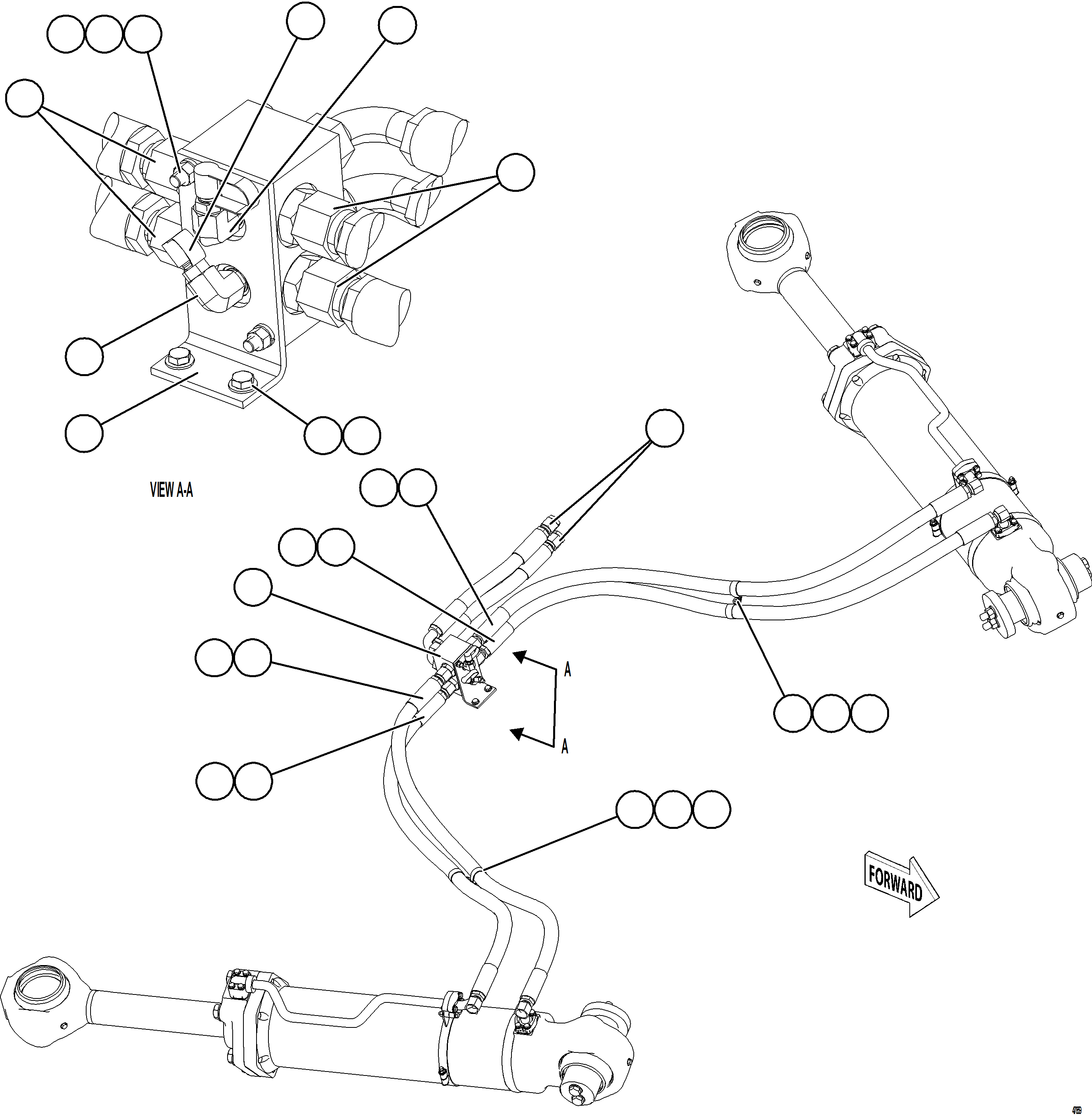 Komatsu parts book diagram for AFE92-D 980E-5SE S/N A60019  KMMP: STEERING CYLINDER PIPING    1/2