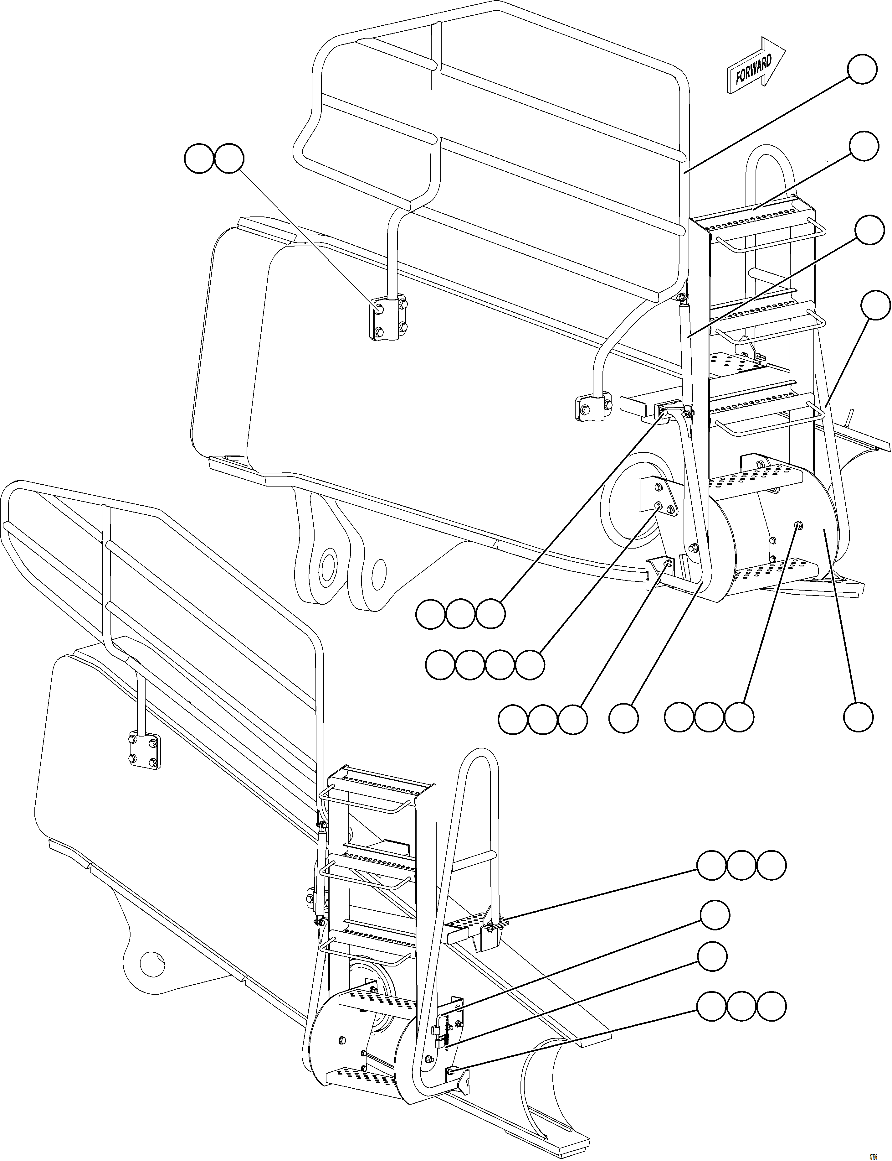 Komatsu parts book diagram for AFE92-D 980E-5SE S/N A60019  KMMP: RH ENGINE ACCESS LADDER & HANDRAILS