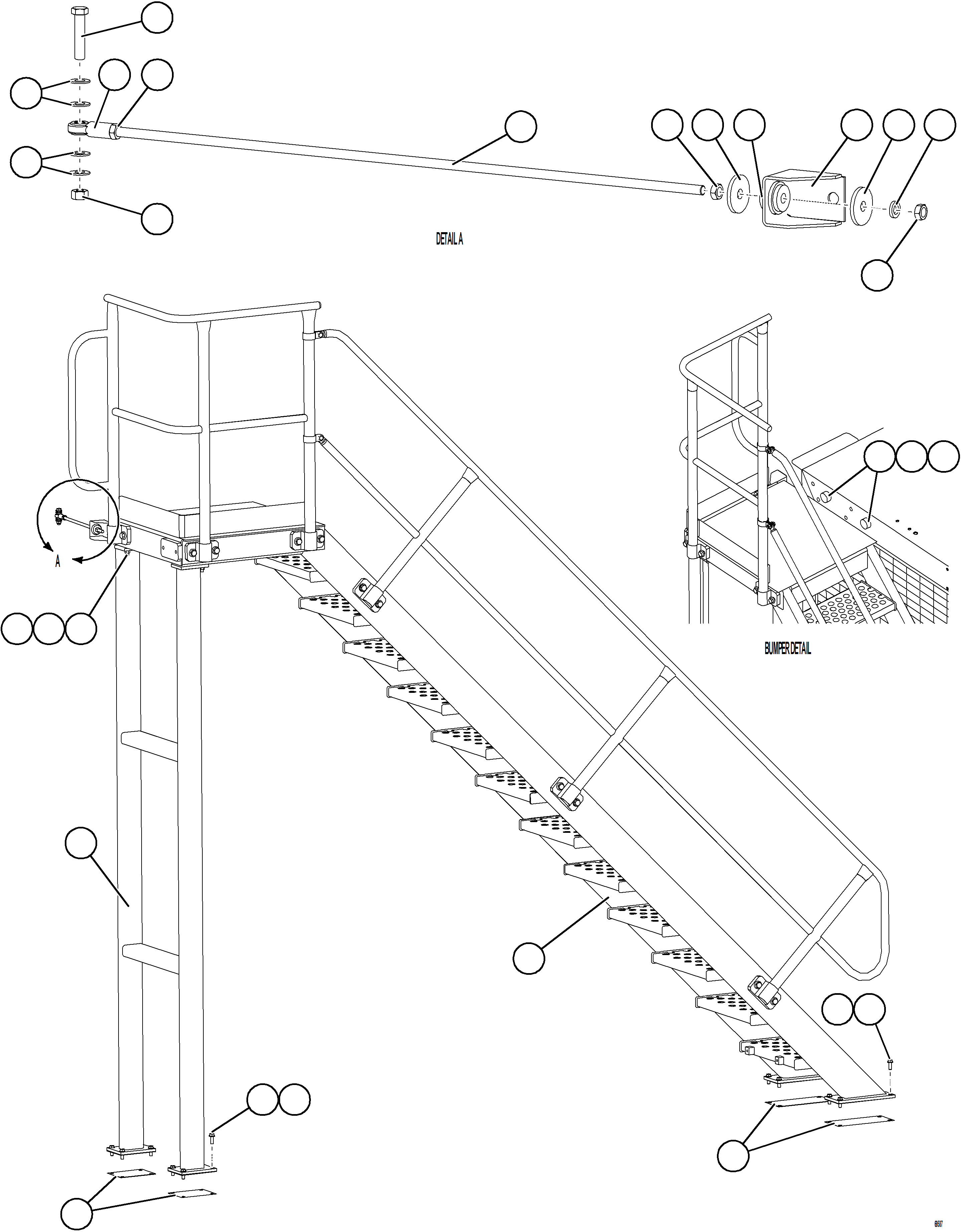 Komatsu parts book diagram for AFE92-D 980E-5SE S/N A60019  KMMP: DIAGONAL LADDER INSTALLATION