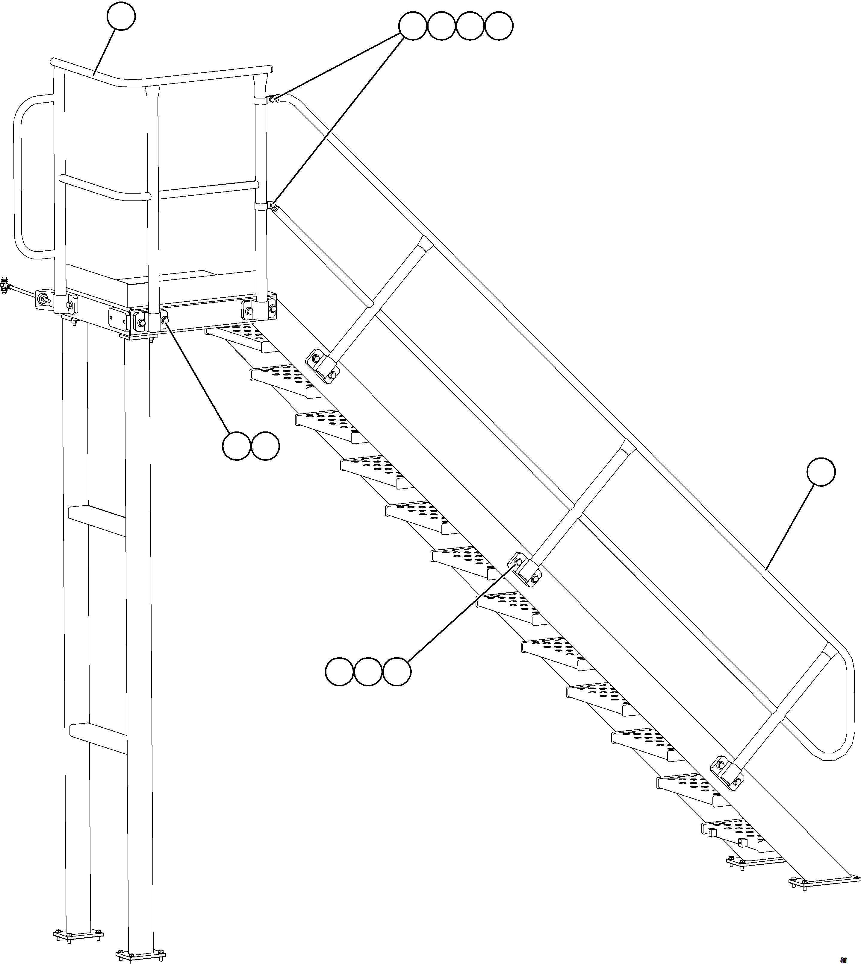 Komatsu parts book diagram for AFE92-D 980E-5SE S/N A60019  KMMP: DIAGONAL LADDER & UPPER PLATFORM HANDRAILS