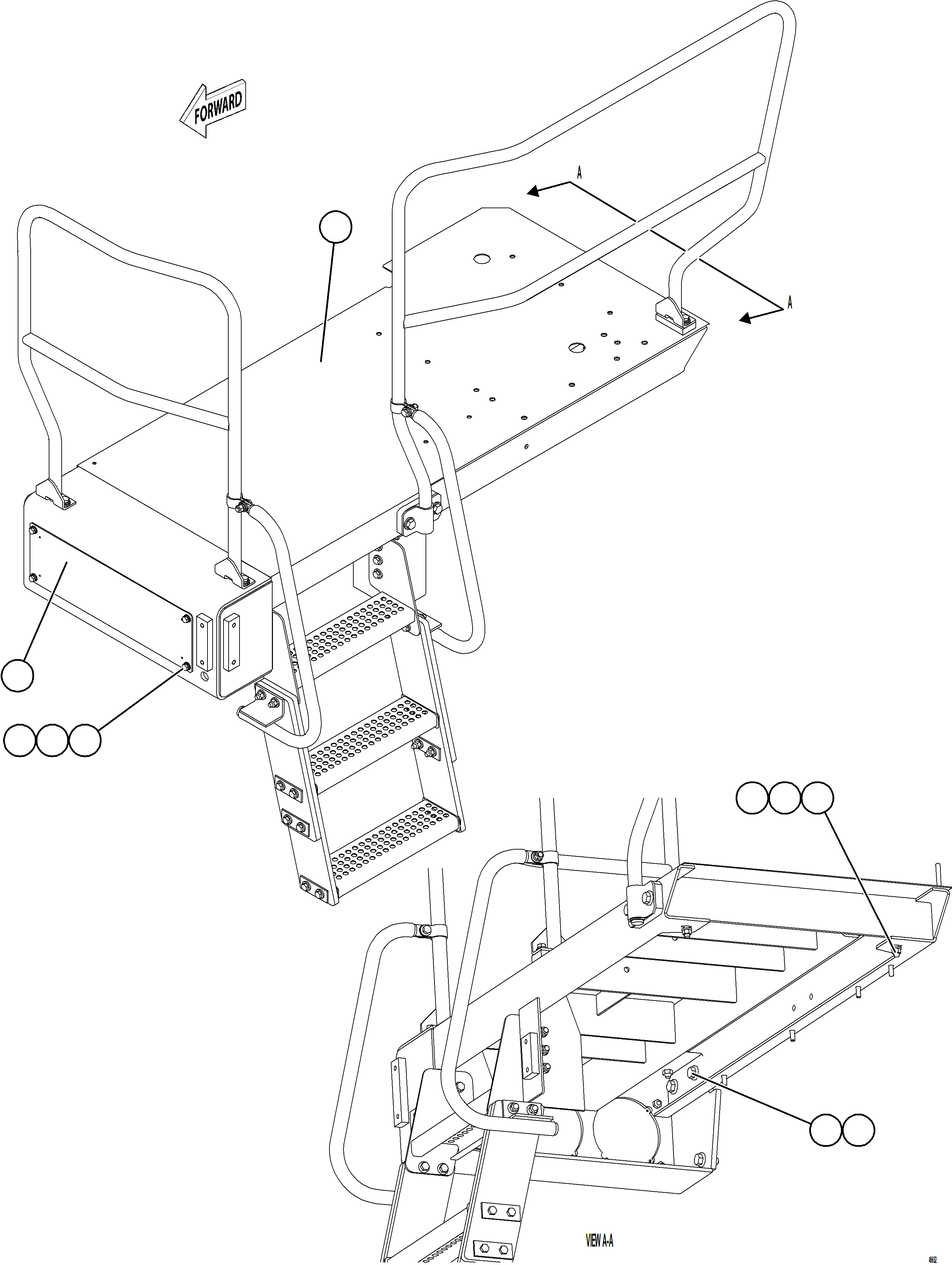 Komatsu parts book diagram for AFE92-D 980E-5SE S/N A60019  KMMP: LH LOWER PLATFORM INSTALLATION