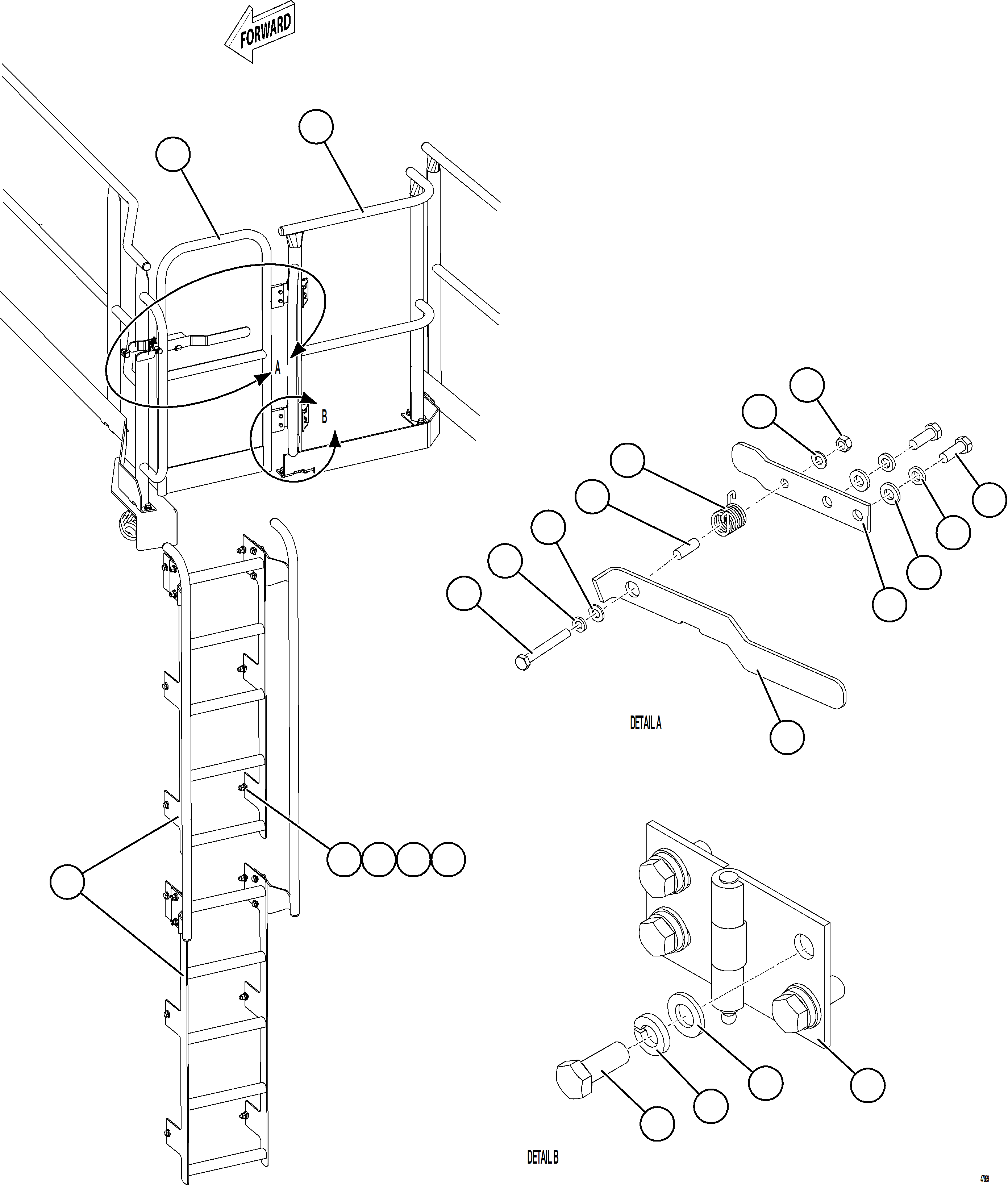 Komatsu parts book diagram for AFE92-D 980E-5SE S/N A60019  KMMP: LH EMERGENCY GATE & LADDER