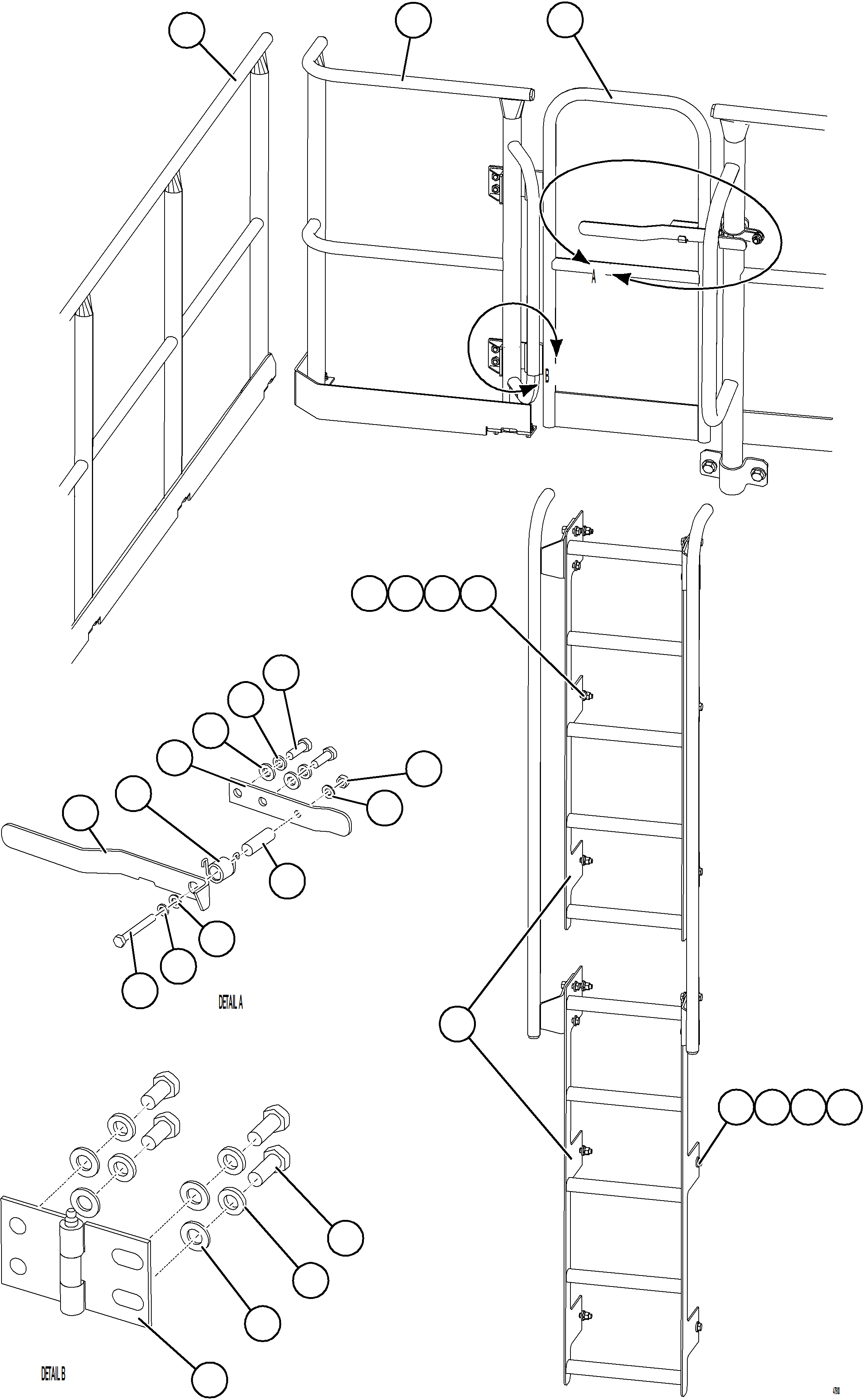 Komatsu parts book diagram for AFE92-D 980E-5SE S/N A60019  KMMP: RH EMERGENCY GATE & LADDER