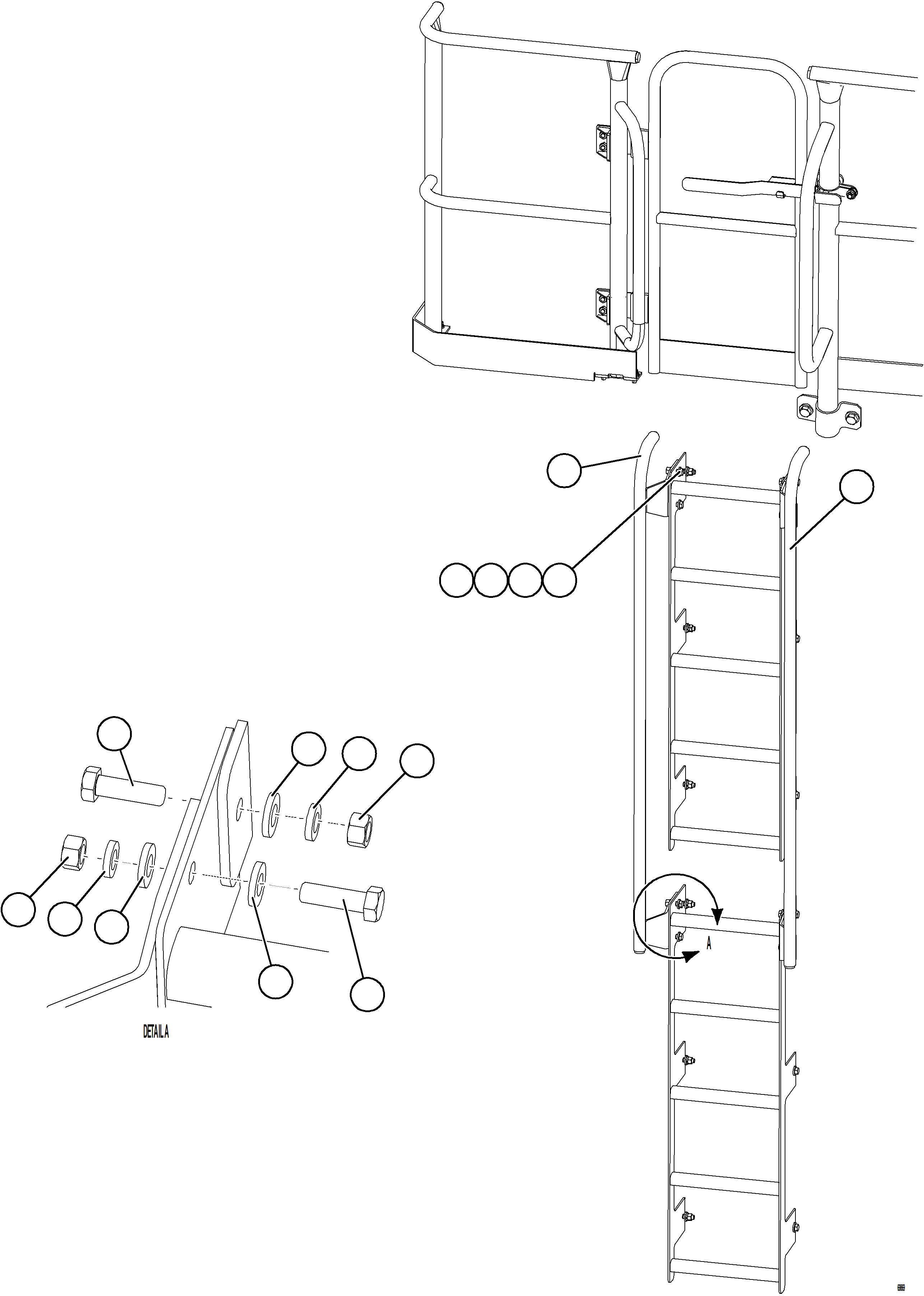 Komatsu parts book diagram for AFE92-D 980E-5SE S/N A60019  KMMP: RH EMERGENCY LADDER HANDRAILS