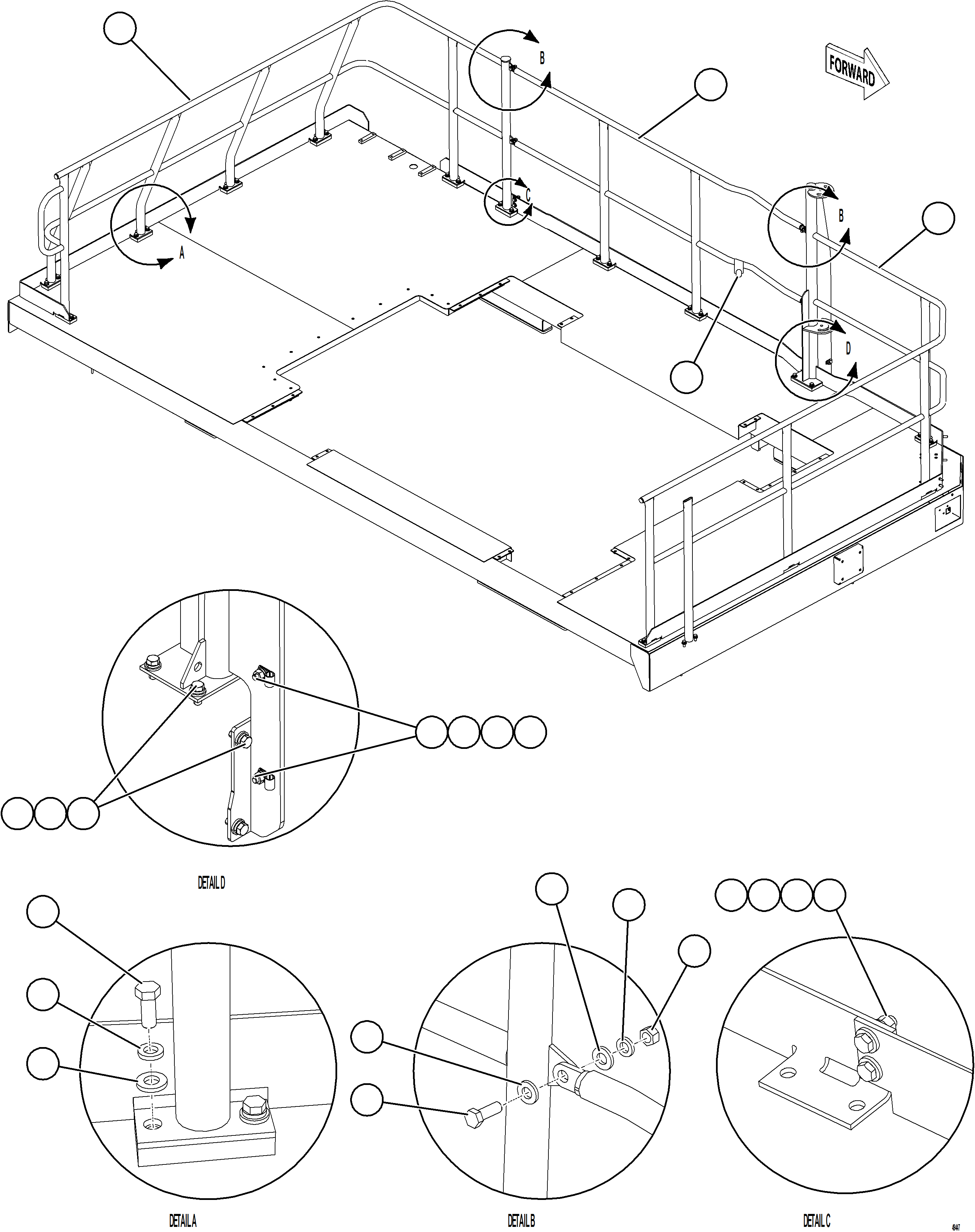 Komatsu parts book diagram for AFE92-D 980E-5SE S/N A60019  KMMP: LH DECK HANDRAILS