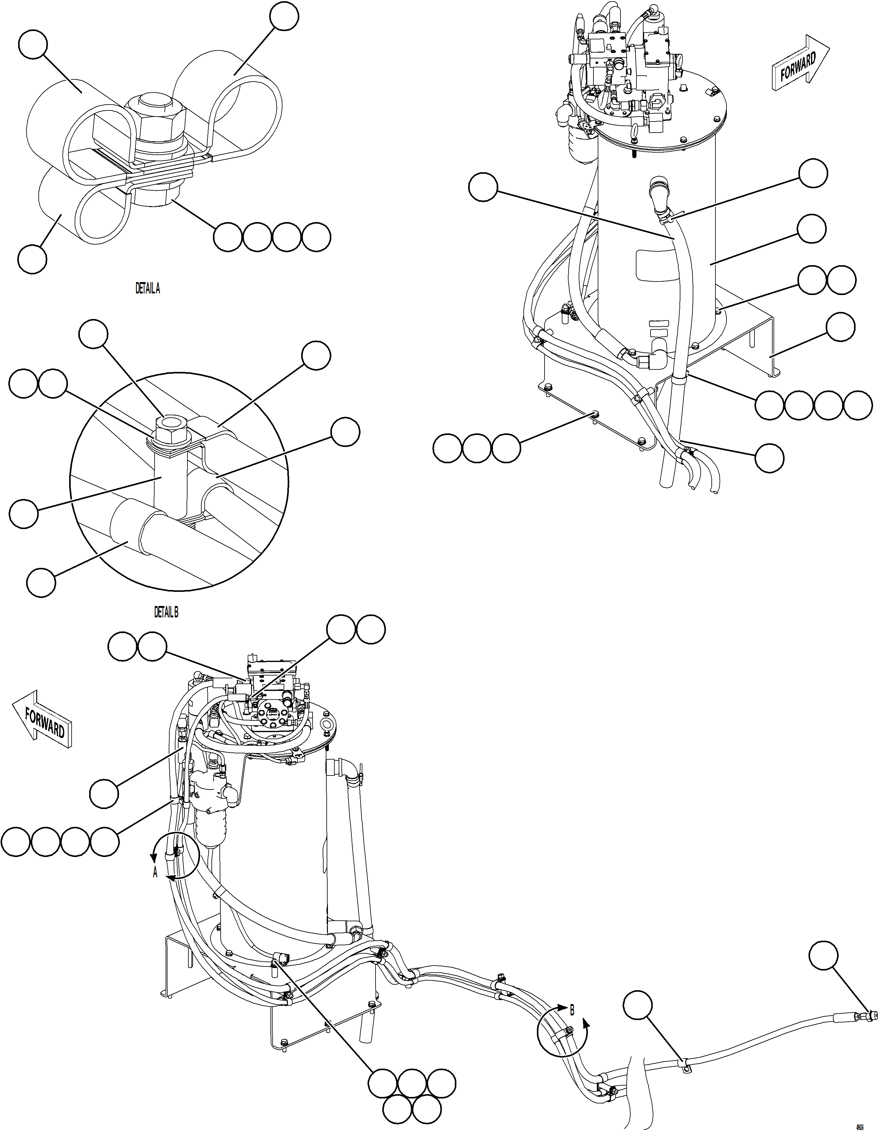 Komatsu parts book diagram for AFE92-D 980E-5SE S/N A60019  KMMP: AUTOMATIC LUBRICATION SYSTEM PIPING - FRONT    1/4