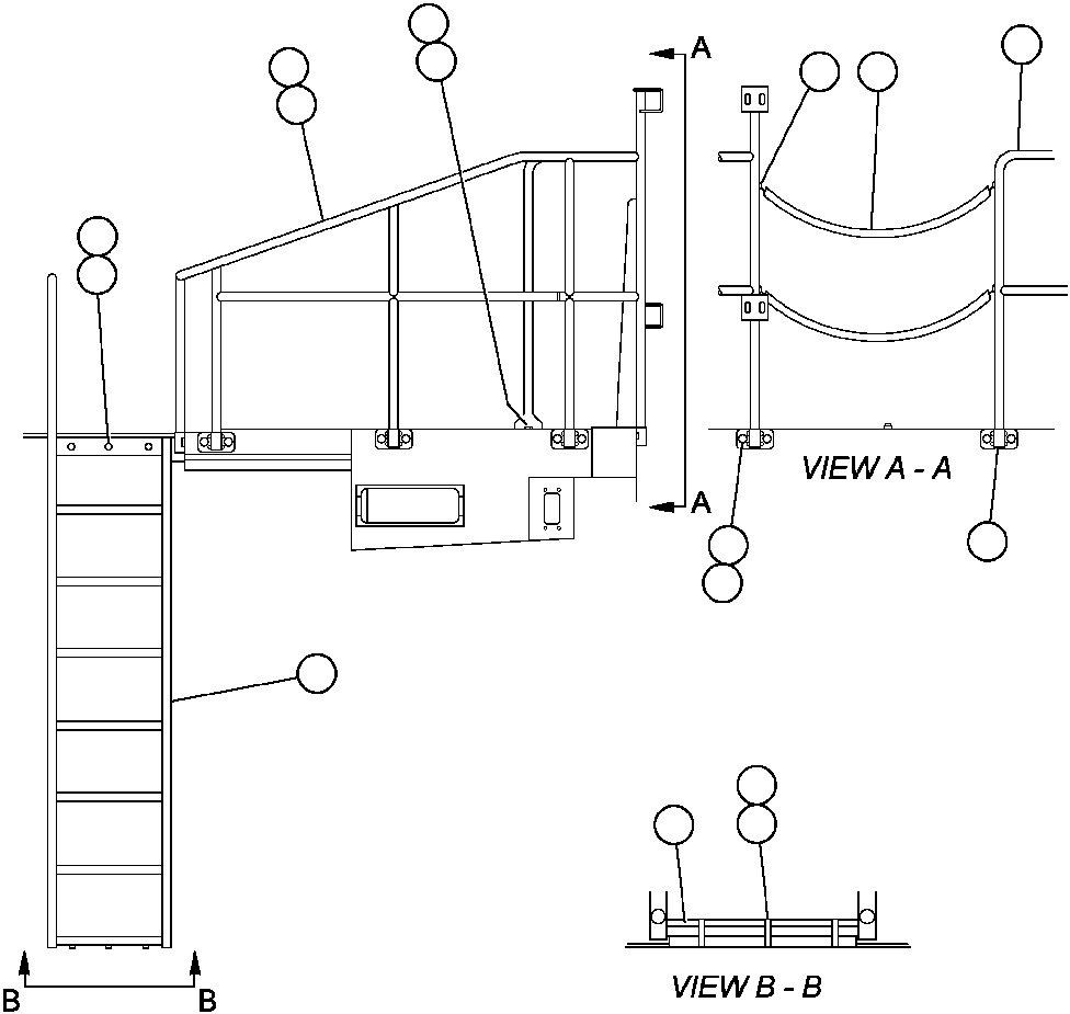 Komatsu parts book diagram for AFP49-A thru E  530M  S/N A30001-A30008 (DH627-0): L.H. HANDRAIL AND LADDER