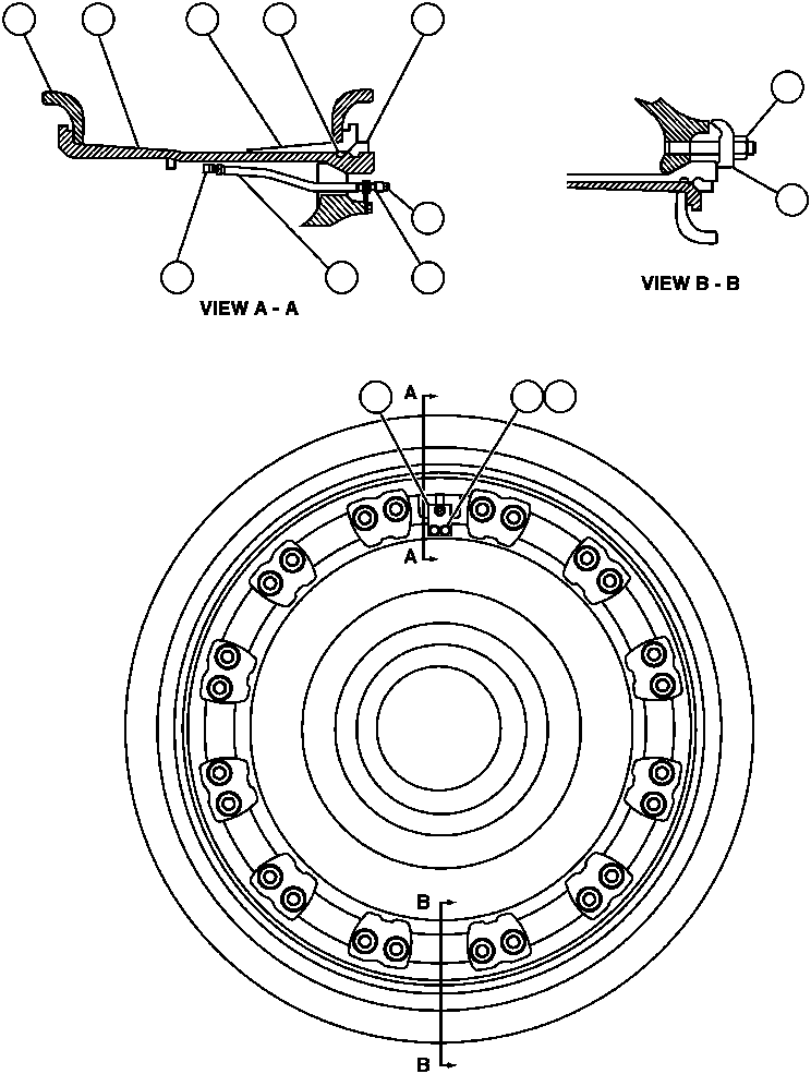 Komatsu parts book diagram for AFP49-A thru E  530M  S/N A30001-A30008 (DH627-0): FRONT RIM INSTALLATION