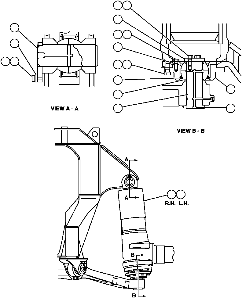 Komatsu parts book diagram for AFP49-A thru E  530M  S/N A30001-A30008 (DH627-0): FRONT SUSPENSION INSTALLATION