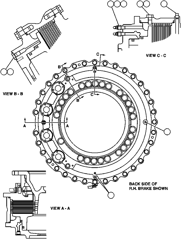 Komatsu parts book diagram for AFP49-A thru E  530M  S/N A30001-A30008 (DH627-0): REAR BRAKE ASSEMBLY PIPING