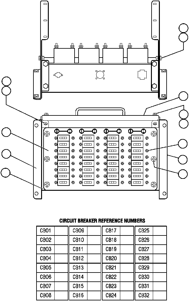Komatsu parts book diagram for AFP49-A thru E  530M  S/N A30001-A30008 (DH627-0): REAR CAB PANEL - CIRCUIT BREAKERS
