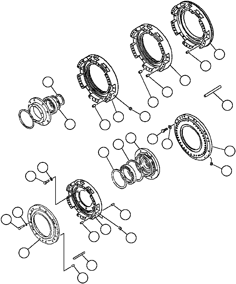 Komatsu parts book diagram for AFP49-A thru E  530M  S/N A30001-A30008 (DH627-0): RANGE CLUTCH HOUSINGS