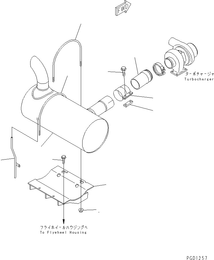 Komatsu parts book diagram for S6D102E-1C-Z S/N 26200929-UP: MUFFLER AND MOUNTING(#26201318-26221095)