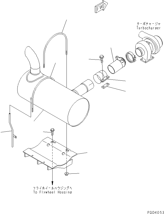 Komatsu parts book diagram for S6D102E-1C-Z S/N 26200929-UP: MUFFLER AND MOUNTING(#26221096-26246979)