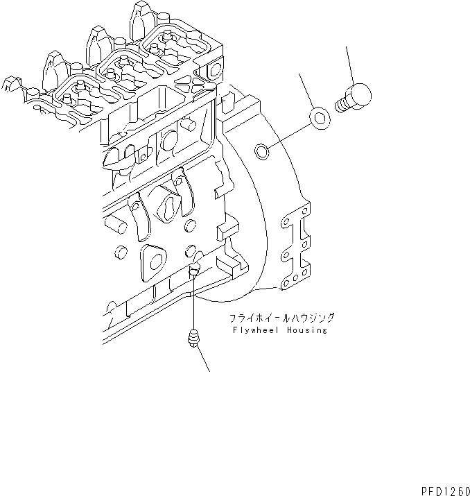 Komatsu parts book diagram for S6D102E-1C-Z S/N 26200929-UP: FLYWHEEL HOUSING PLUG(#26201318-26202279)