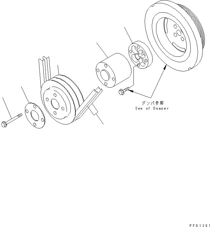 Komatsu parts book diagram for S6D102E-1C-Z S/N 26200929-UP: CRANK PULLEY (NON HARDENING)(#26201318-)