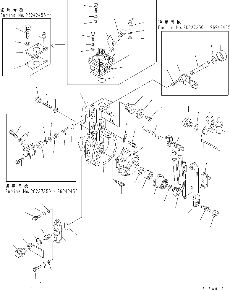 Komatsu parts book diagram for S6D102E-1C-Z S/N 26200929-UP: FUEL INJECTION PUMP (GOVERNOR) (1/2) (FOR HYDRAULIC CONTROL      SYSTEM) (INNER PARTS)(#26237350-)